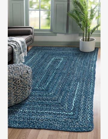 Blue Handmade Braided Chindi Rug