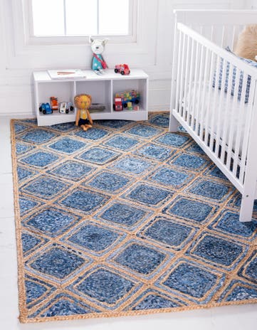 Blue Handmade Braided Jute Rug