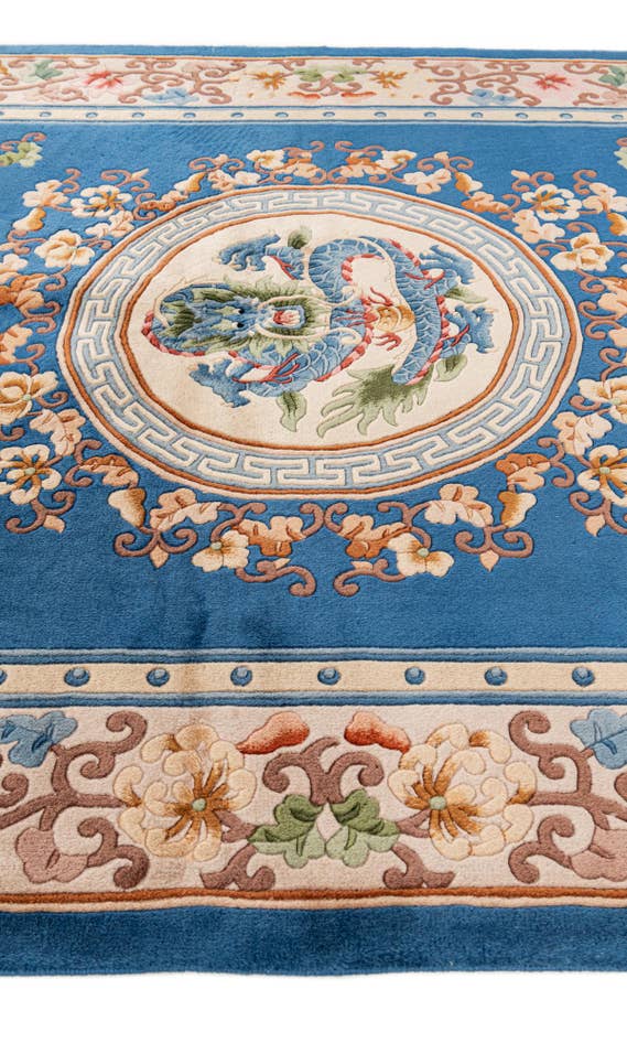 Detail image of 4' 11 x 8' 4 Hand Knotted Carved Pekin Wool Rug