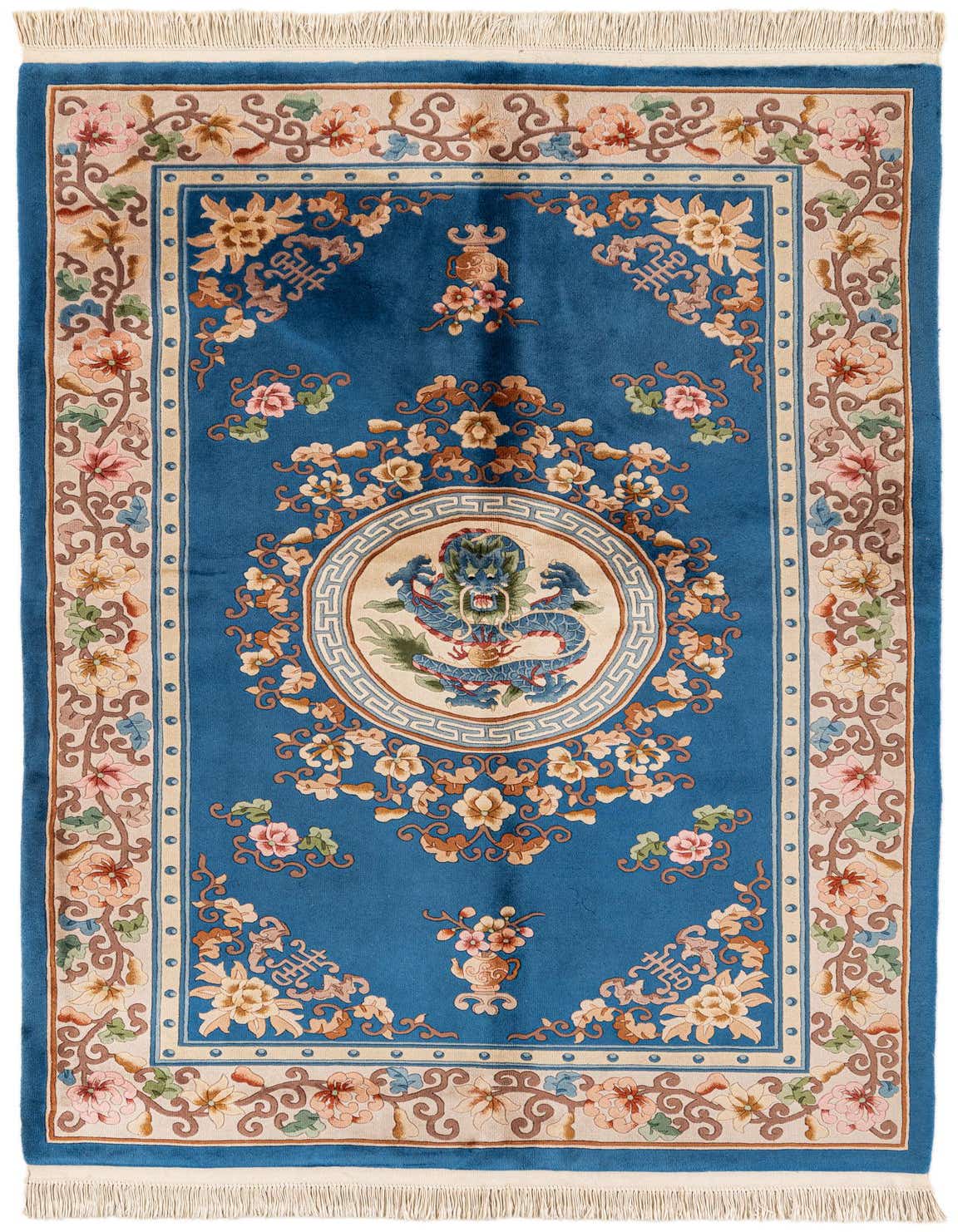 4' 11 x 8' 4 Hand Knotted Carved Pekin Wool Rug