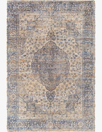 Blue Hand Woven Chenille Jute Rug