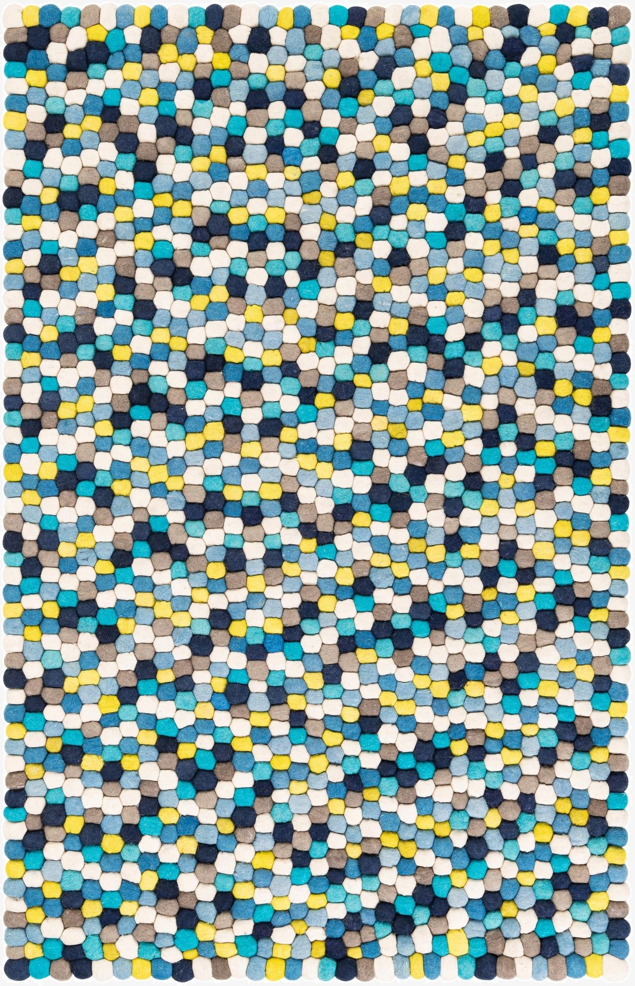 4' 1 x 6' 1  Hand Woven Felt Ball Wool Rug