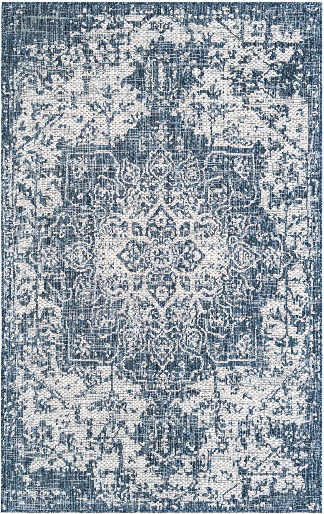 Custom Blue Easy-Clean Jill Zarin Indoor / Outdoor Rug
