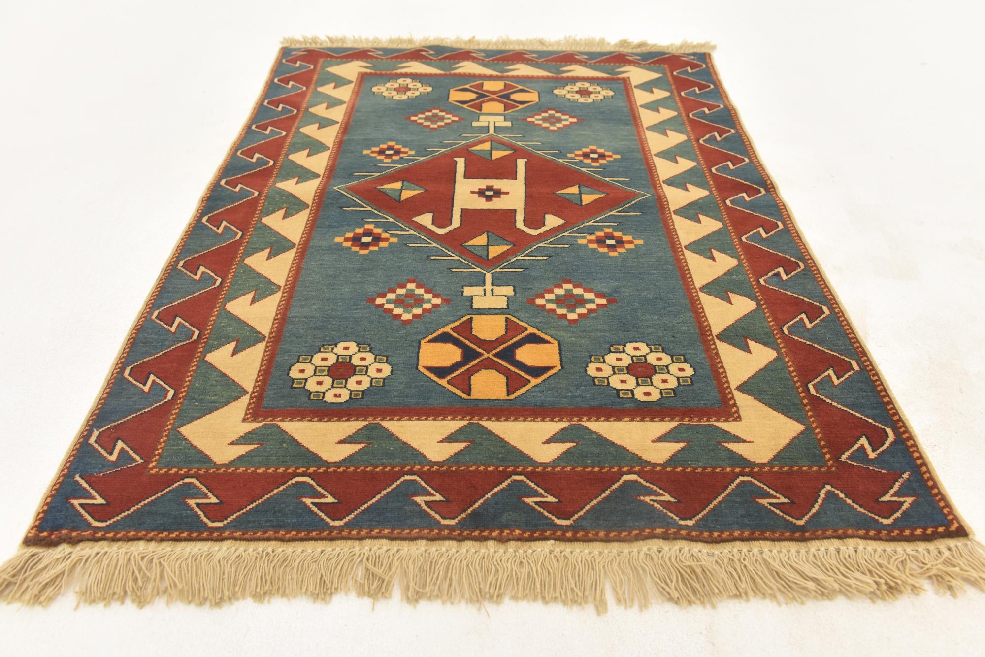 3' 2 x 4' 6 Hand Knotted Kazak Rug