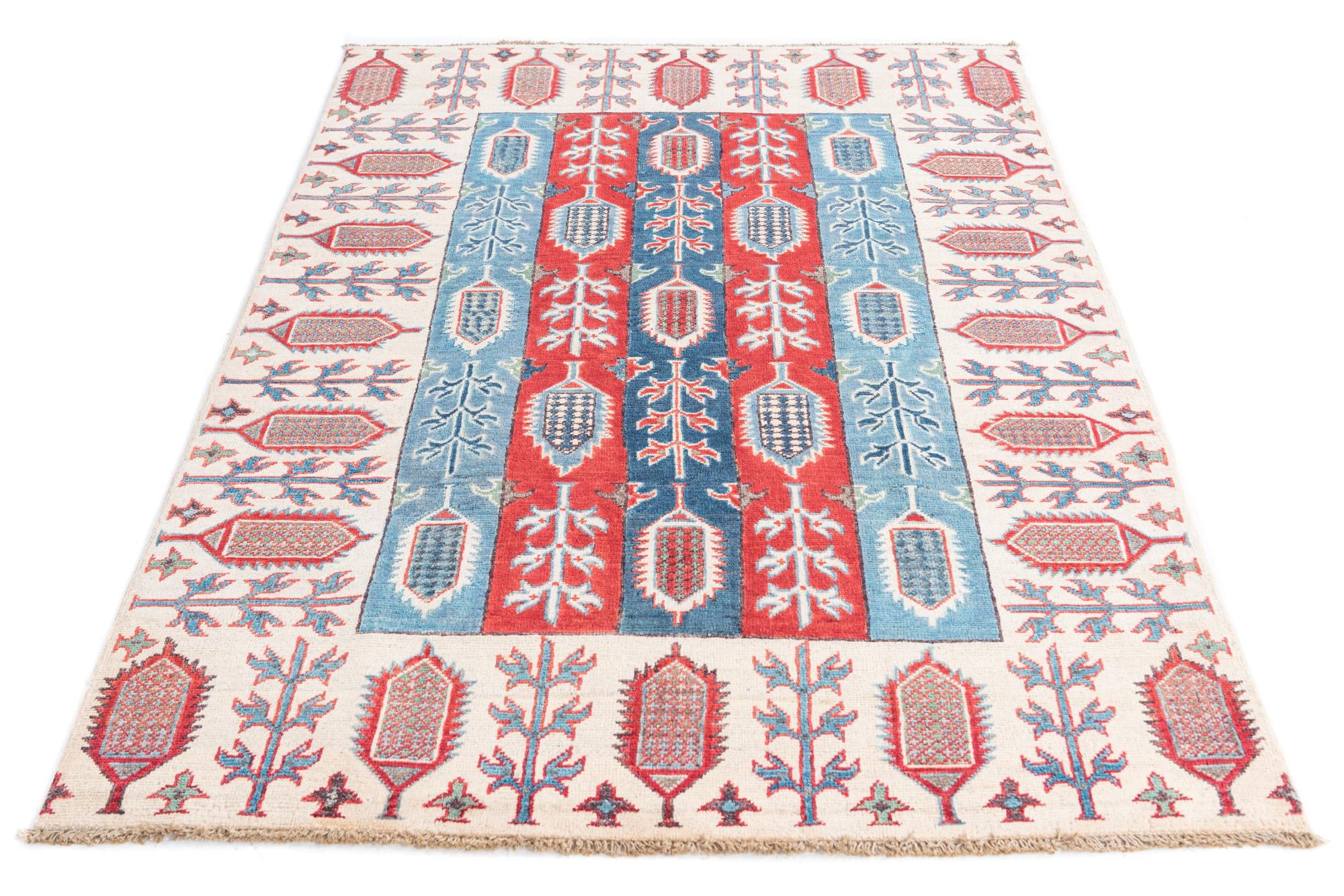 4' 3 x 6' 1 Hand Knotted Kazak Rug