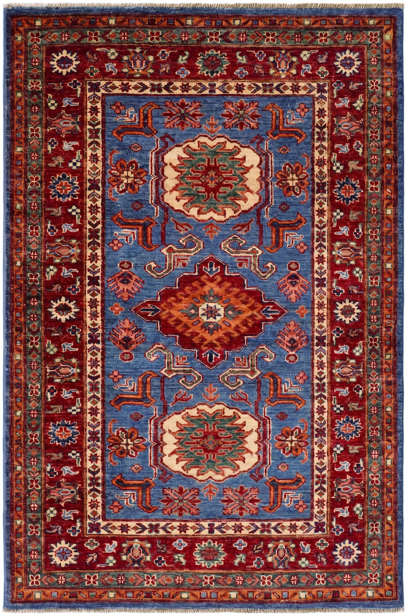 3' 2 x 4' 10 Hand Knotted Kazak Rug