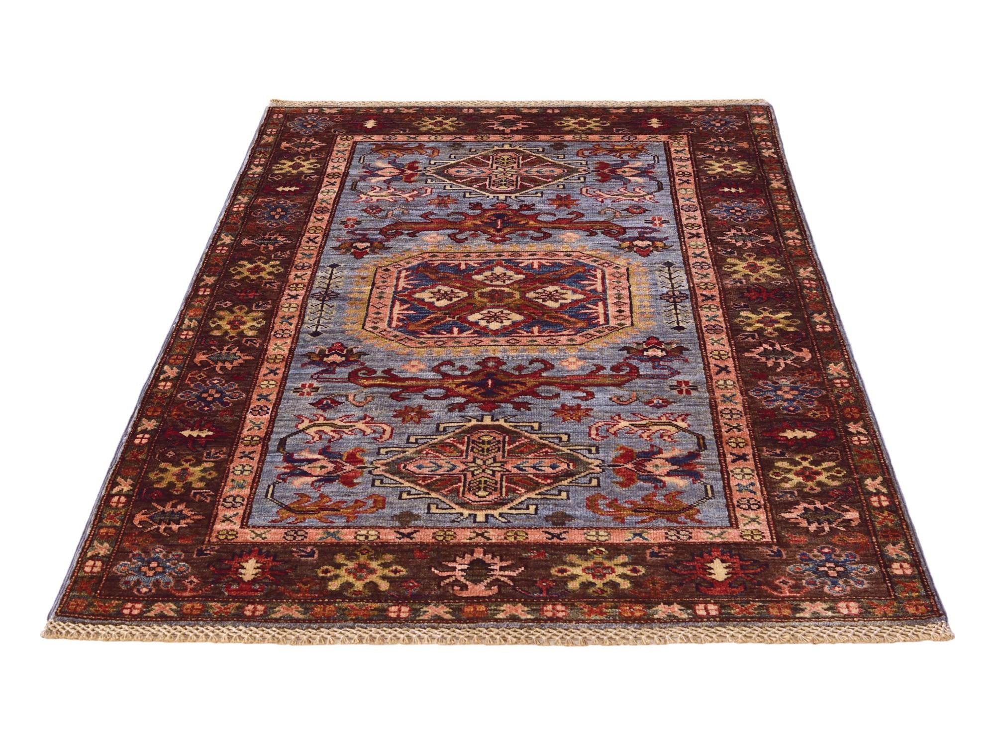 3' 4 x 4' 11 Hand Knotted Kazak Rug