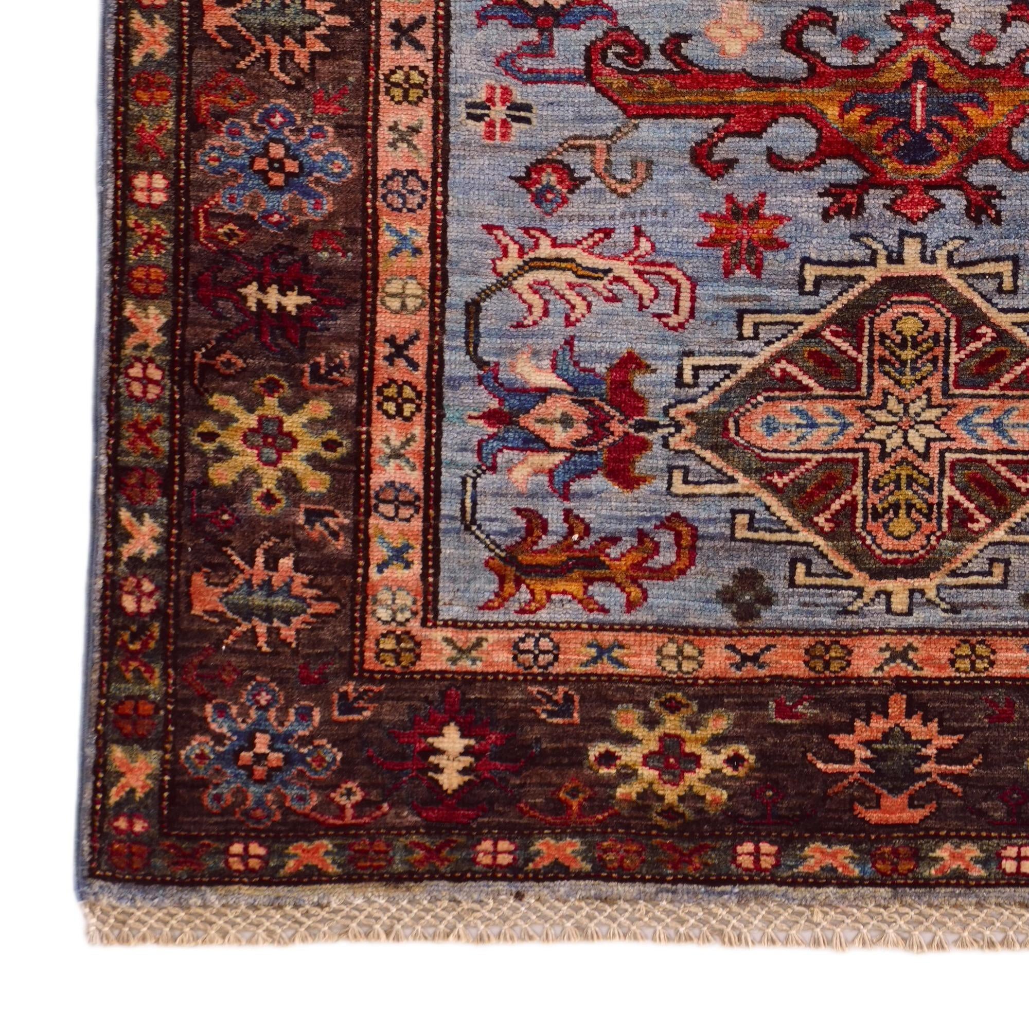 3' 4 x 4' 11 Hand Knotted Kazak Rug