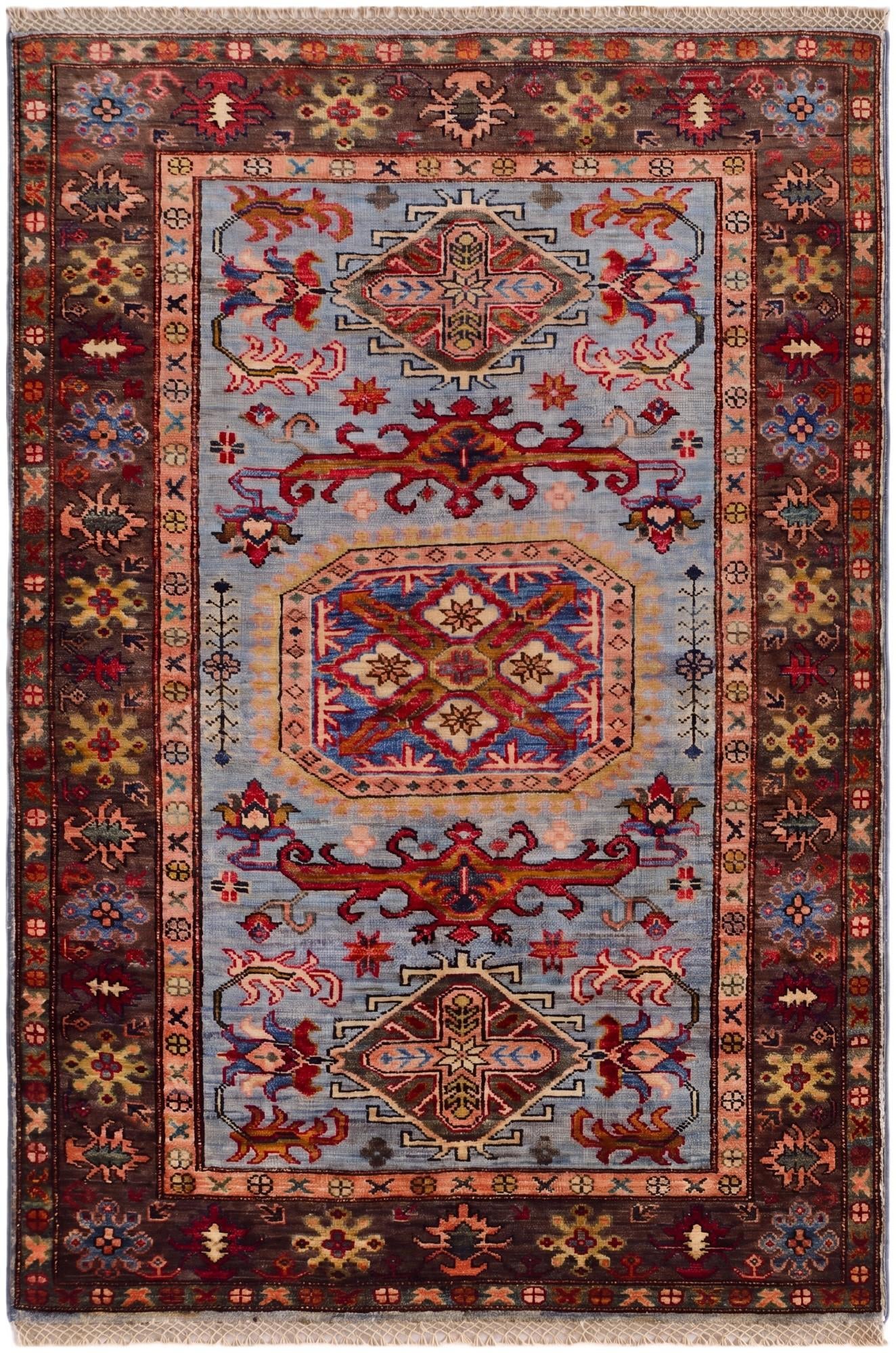 3' 4 x 4' 11 Hand Knotted Kazak Rug