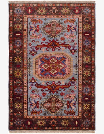3' 4 x 4' 11 Hand Knotted Kazak Rug