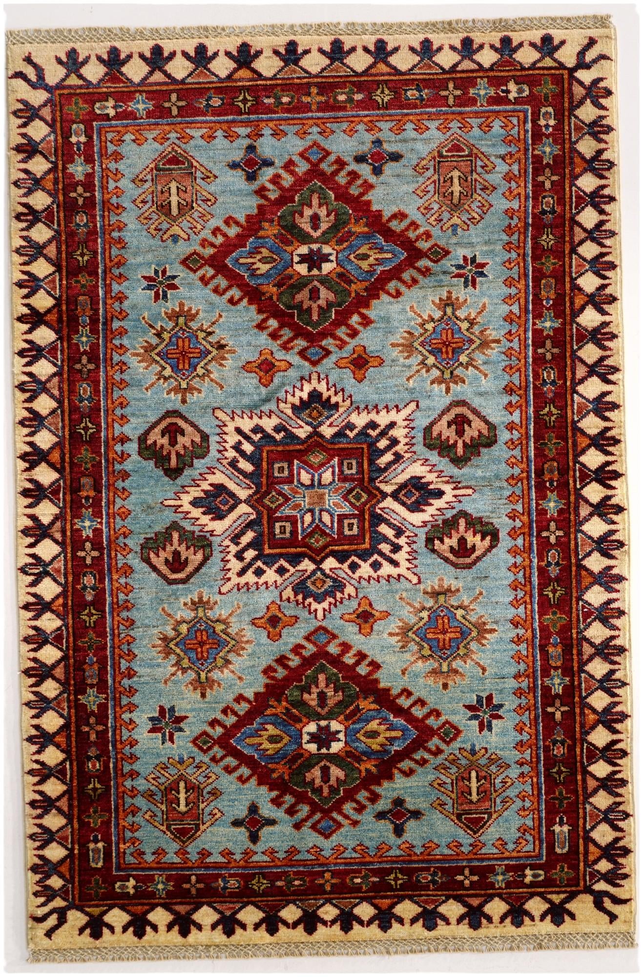 3' 4 x 4' 11 Hand Knotted Kazak Rug
