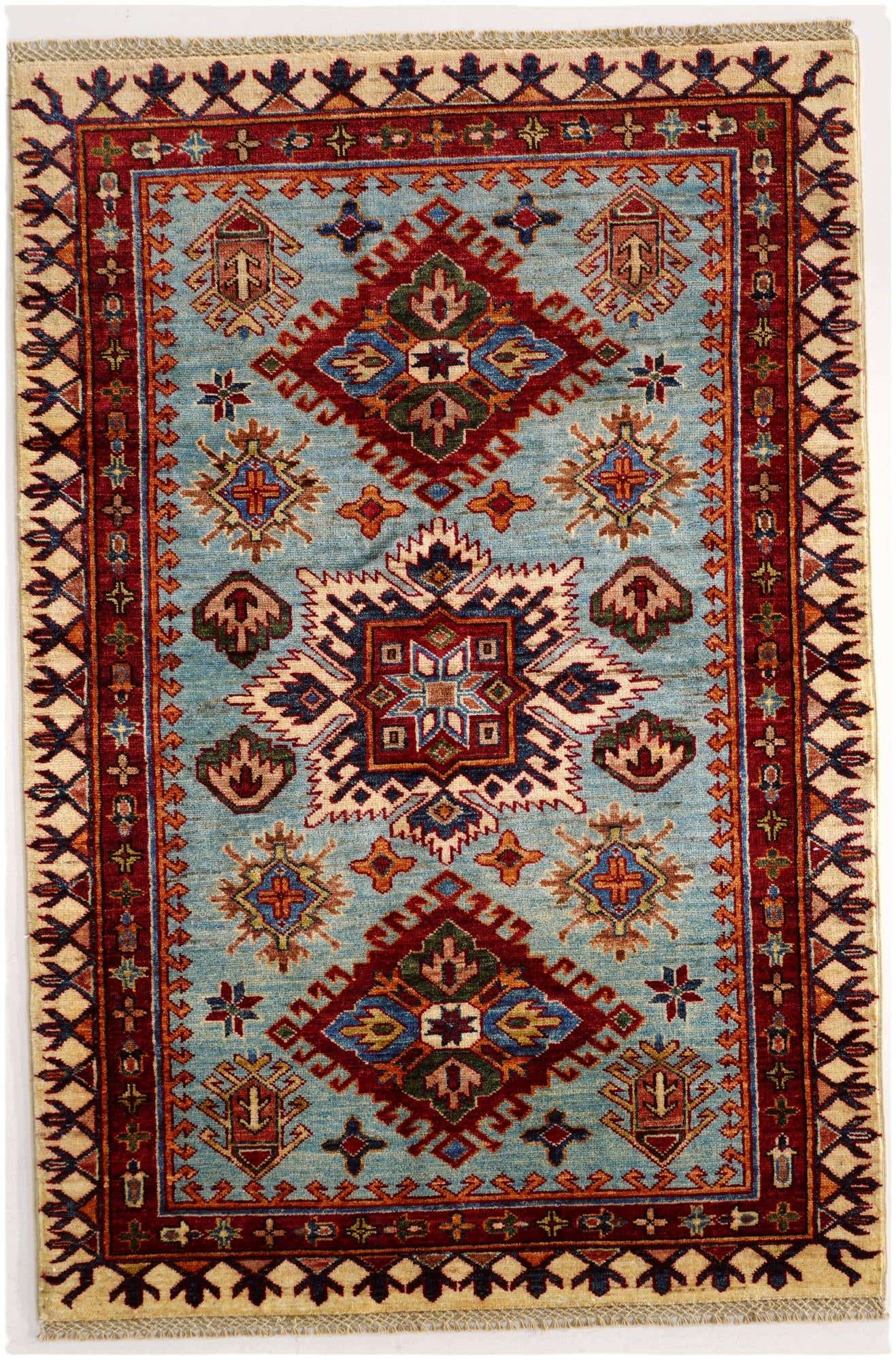 3' 4 x 4' 11 Hand Knotted Kazak Rug