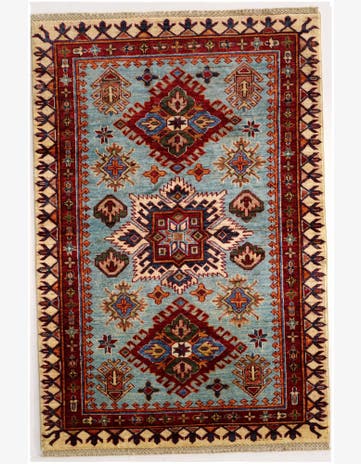 3' 4 x 4' 11 Hand Knotted Kazak Rug