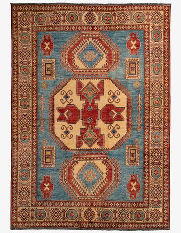 6' 1 x 8' 9 Hand Knotted Kazak Wool Rug