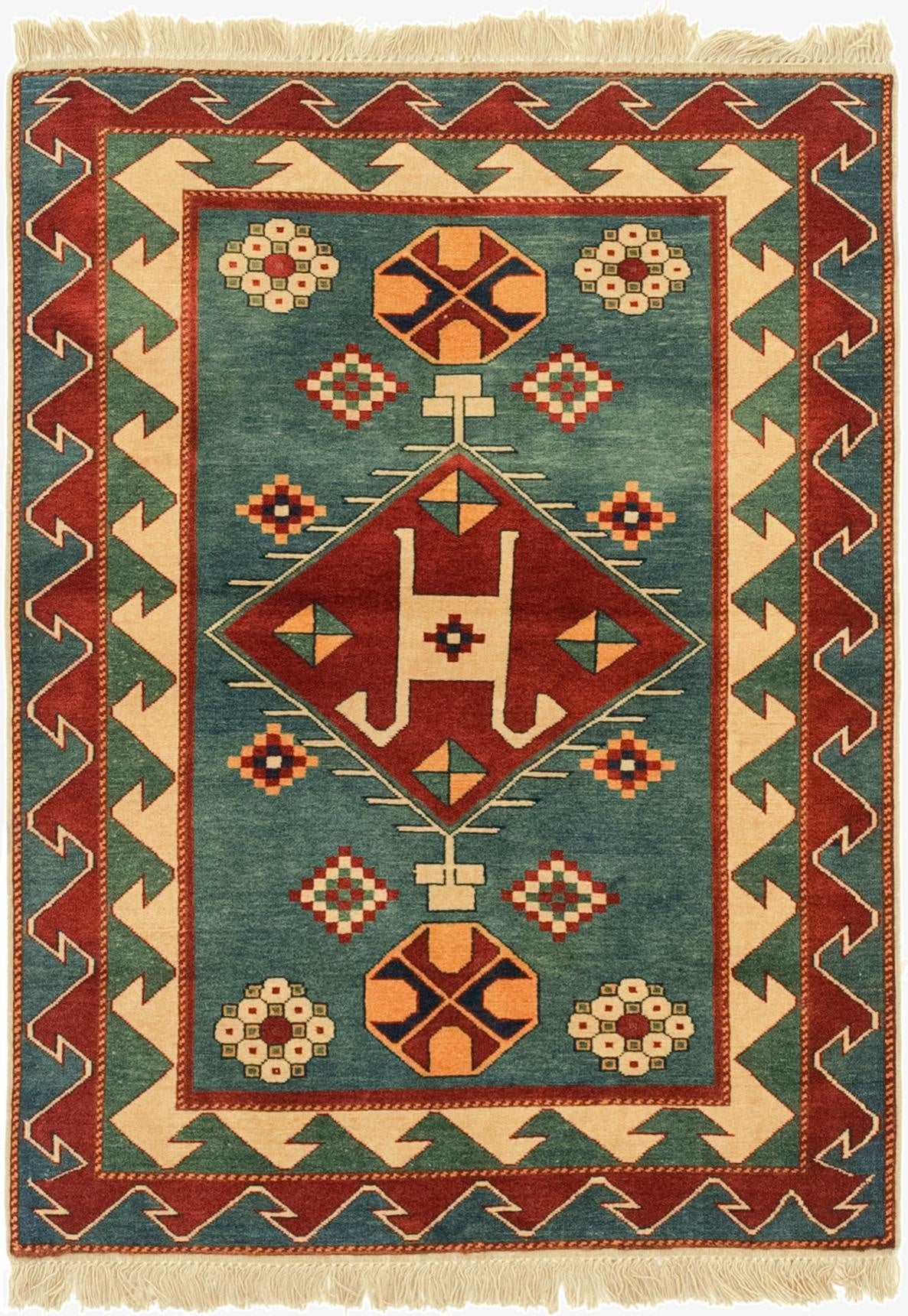 3' 2 x 4' 6  Hand Knotted Kazak Rug