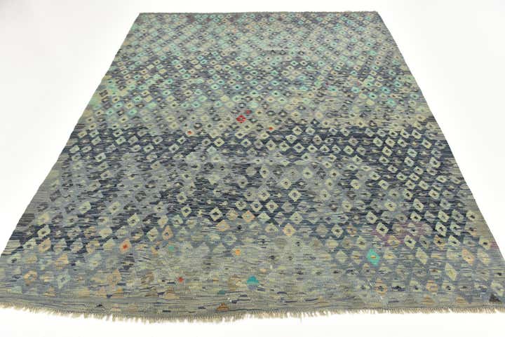 6' 8 x 8' 3 Hand Woven Kilim Maymana Wool Rug