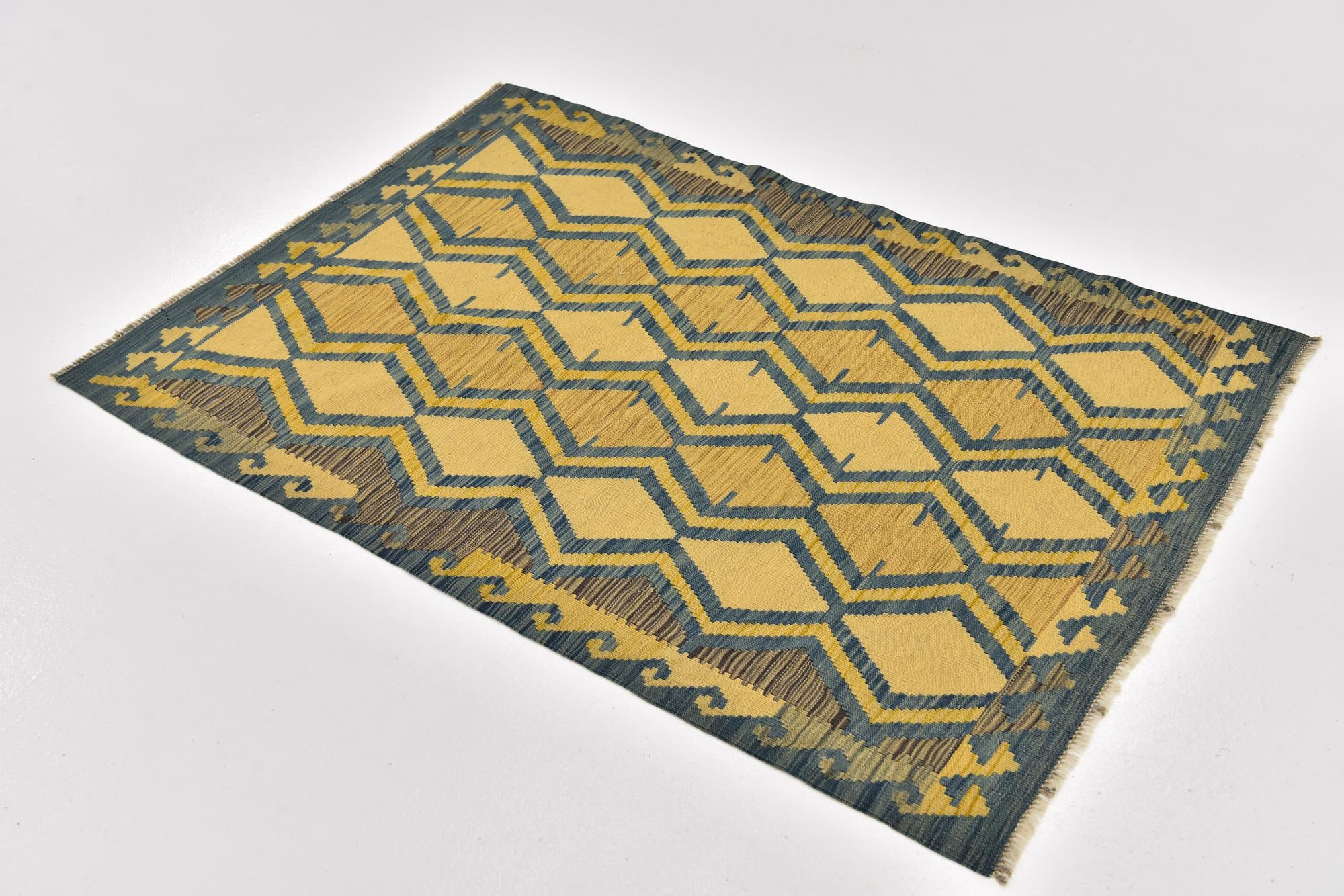 3' 4 x 4' 10 Hand Woven Kilim Modern Wool Rug