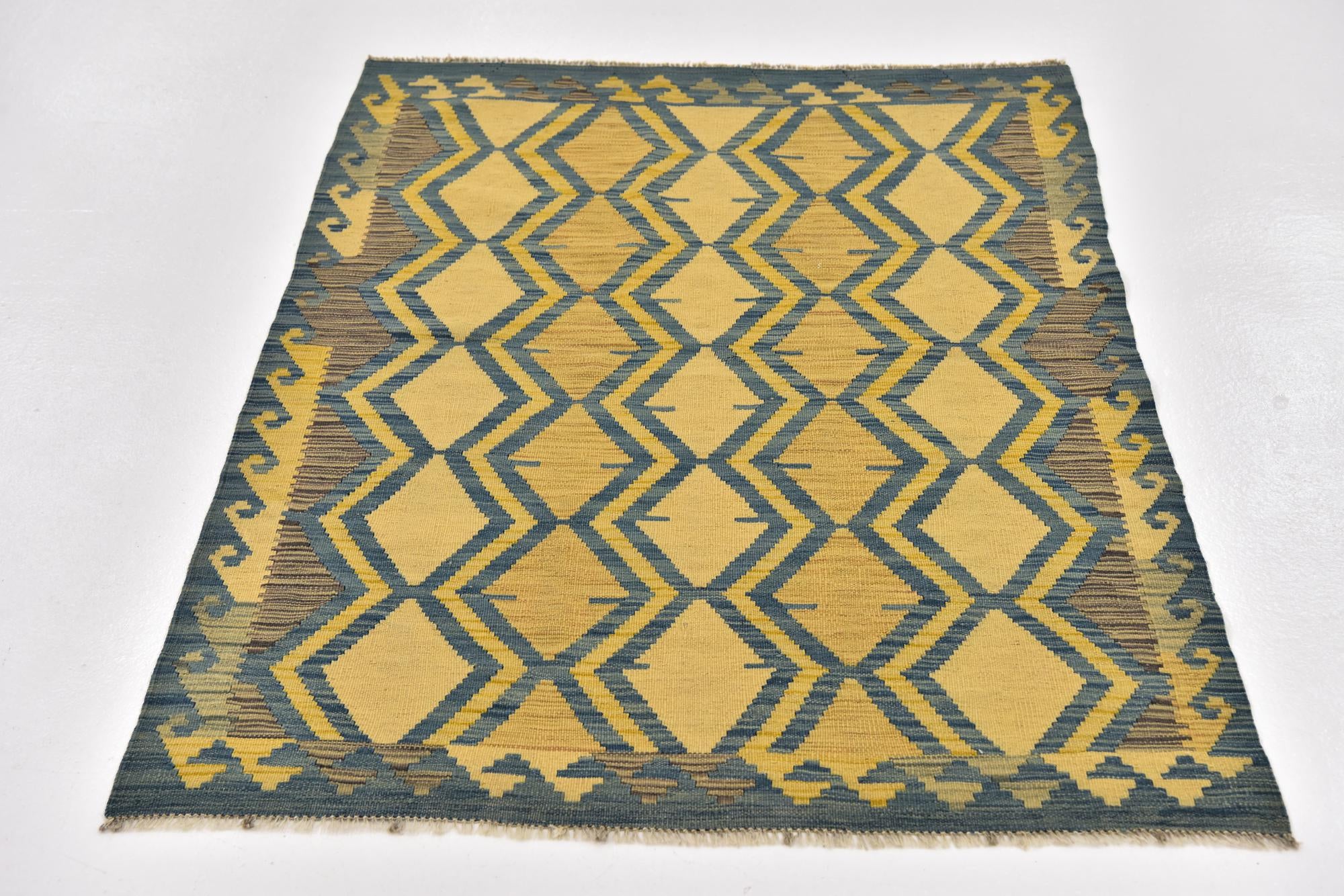 3' 4 x 4' 10 Hand Woven Kilim Modern Wool Rug