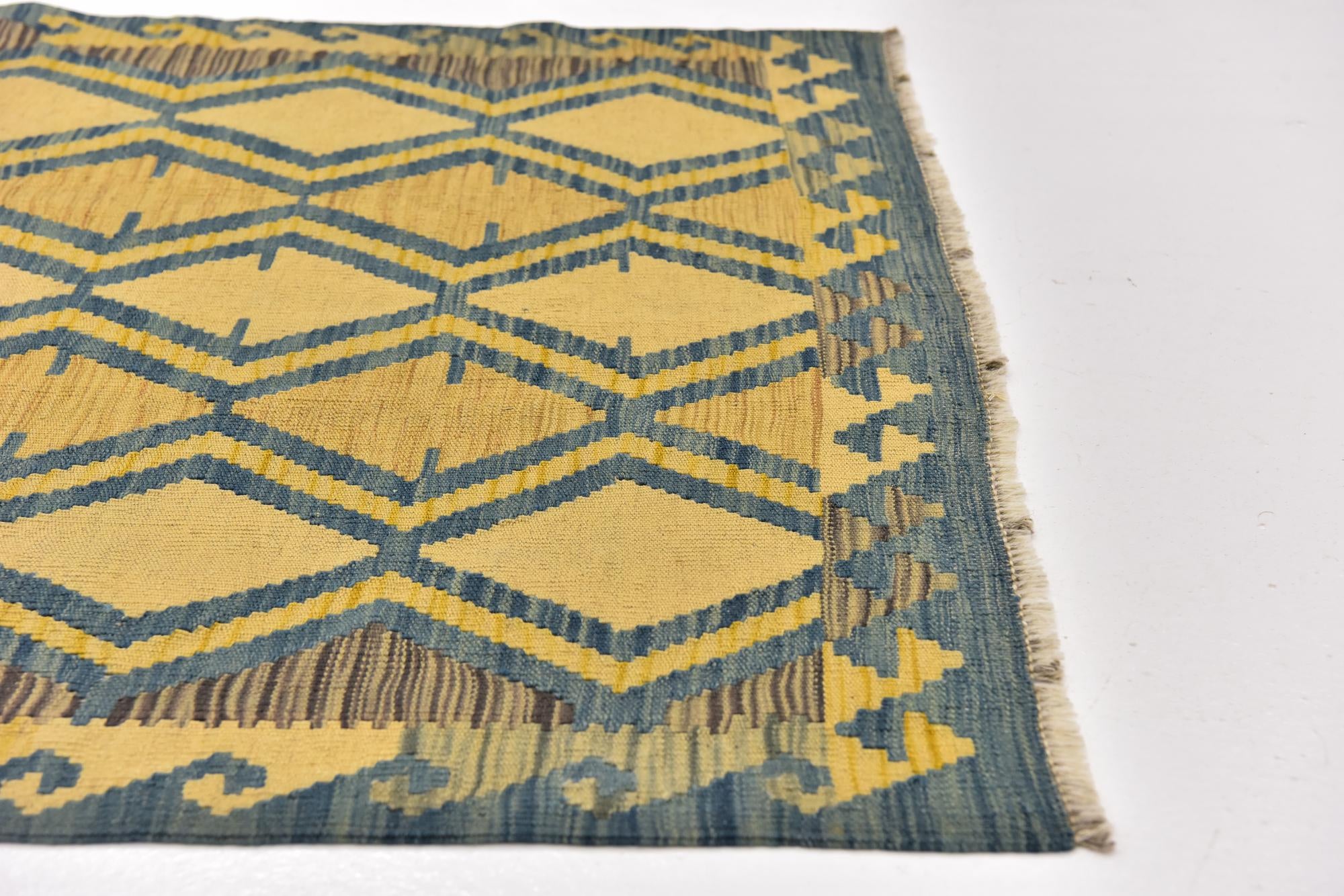 3' 4 x 4' 10 Hand Woven Kilim Modern Wool Rug