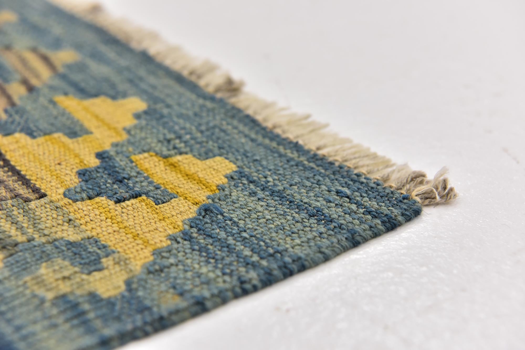 3' 4 x 4' 10 Hand Woven Kilim Modern Wool Rug
