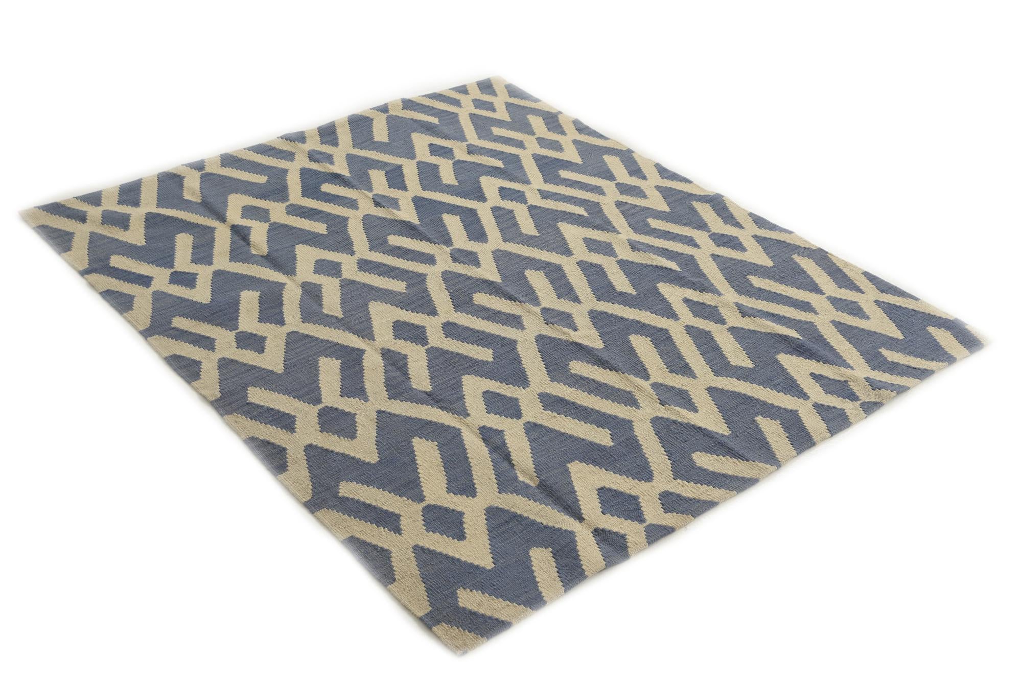 4' 9 x 5' 6 Hand Woven Kilim Modern Wool Rug