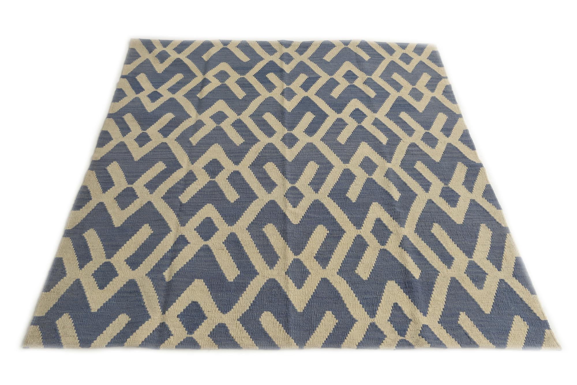 4' 9 x 5' 6 Hand Woven Kilim Modern Wool Rug