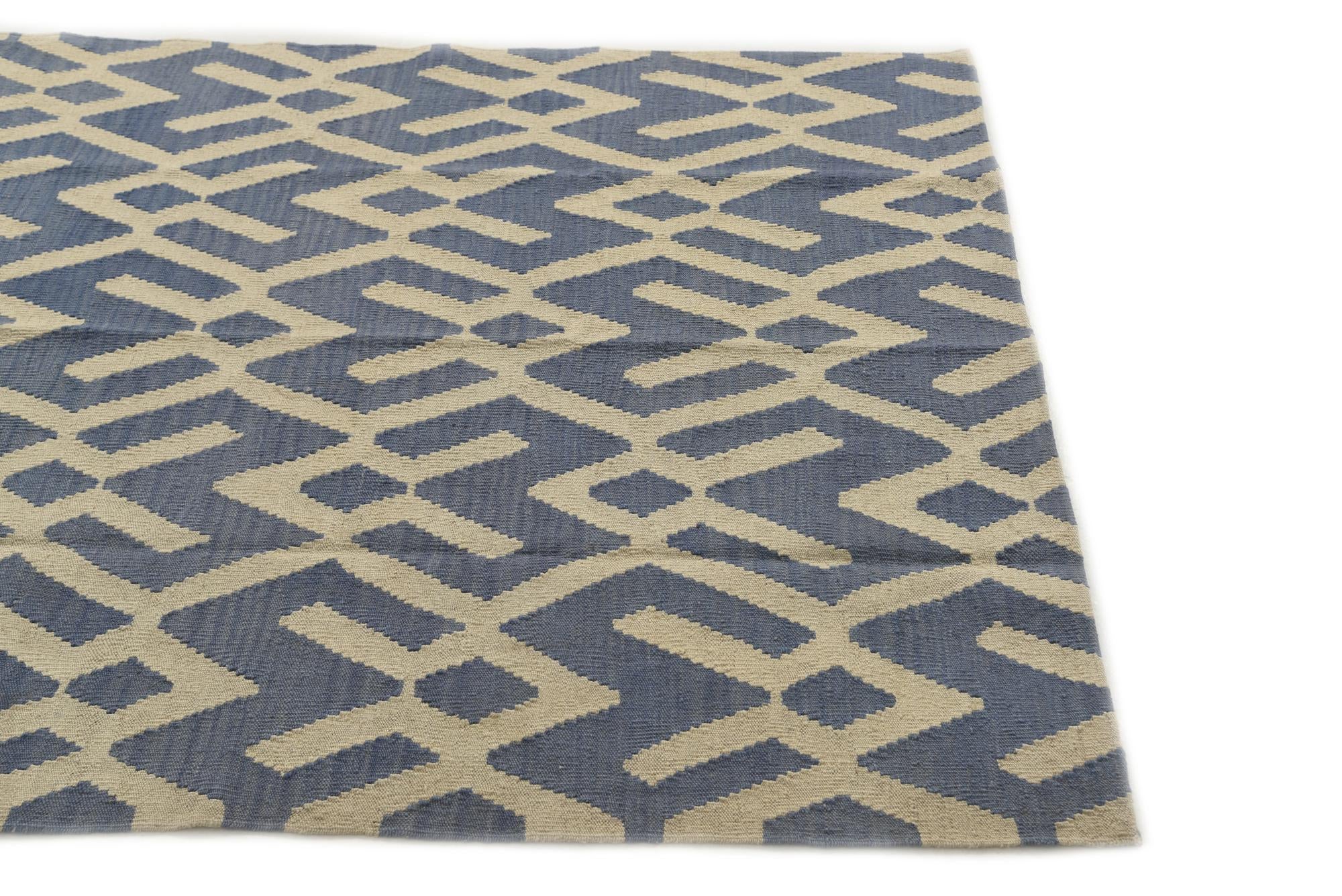 4' 9 x 5' 6 Hand Woven Kilim Modern Wool Rug