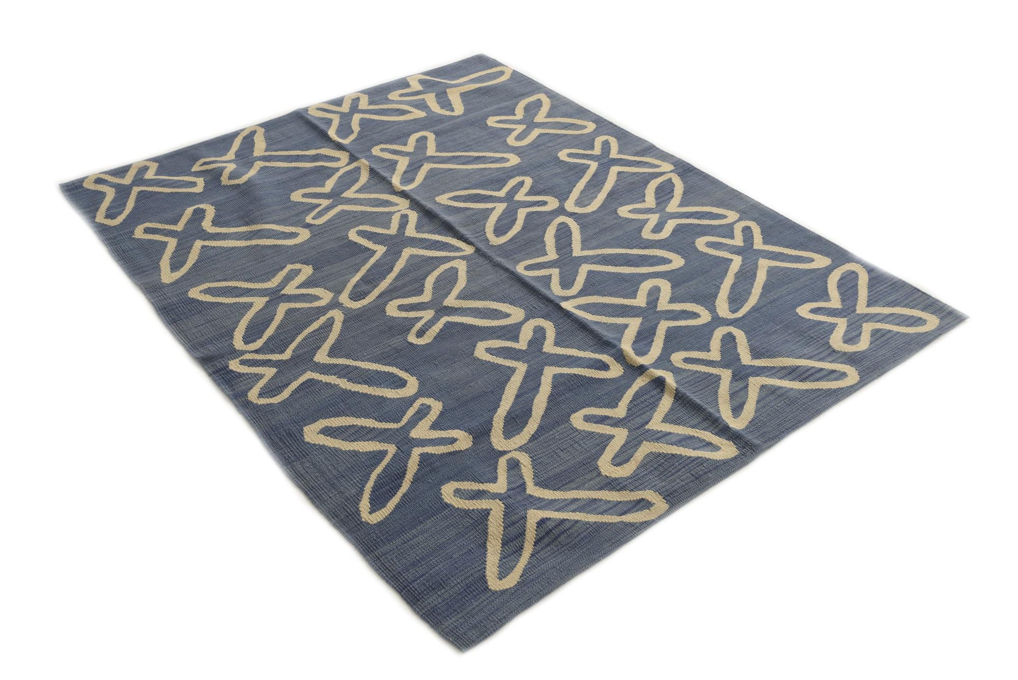 5' 3 x 6' 5 Hand Woven Kilim Modern Wool Rug