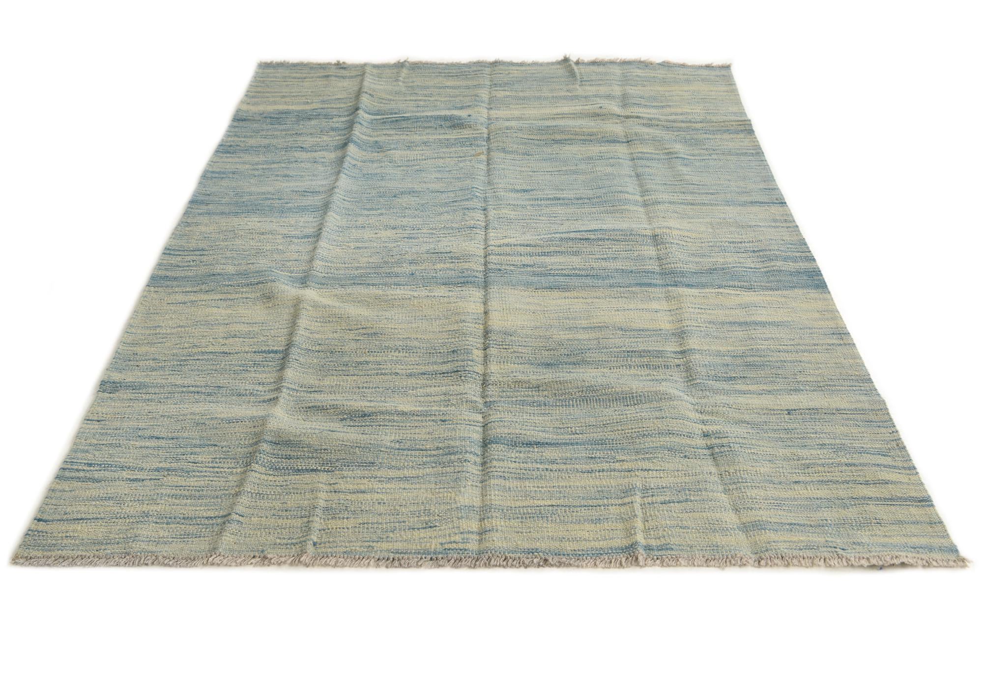 4' 2 x 6' 4 Hand Woven Kilim Modern Wool Rug