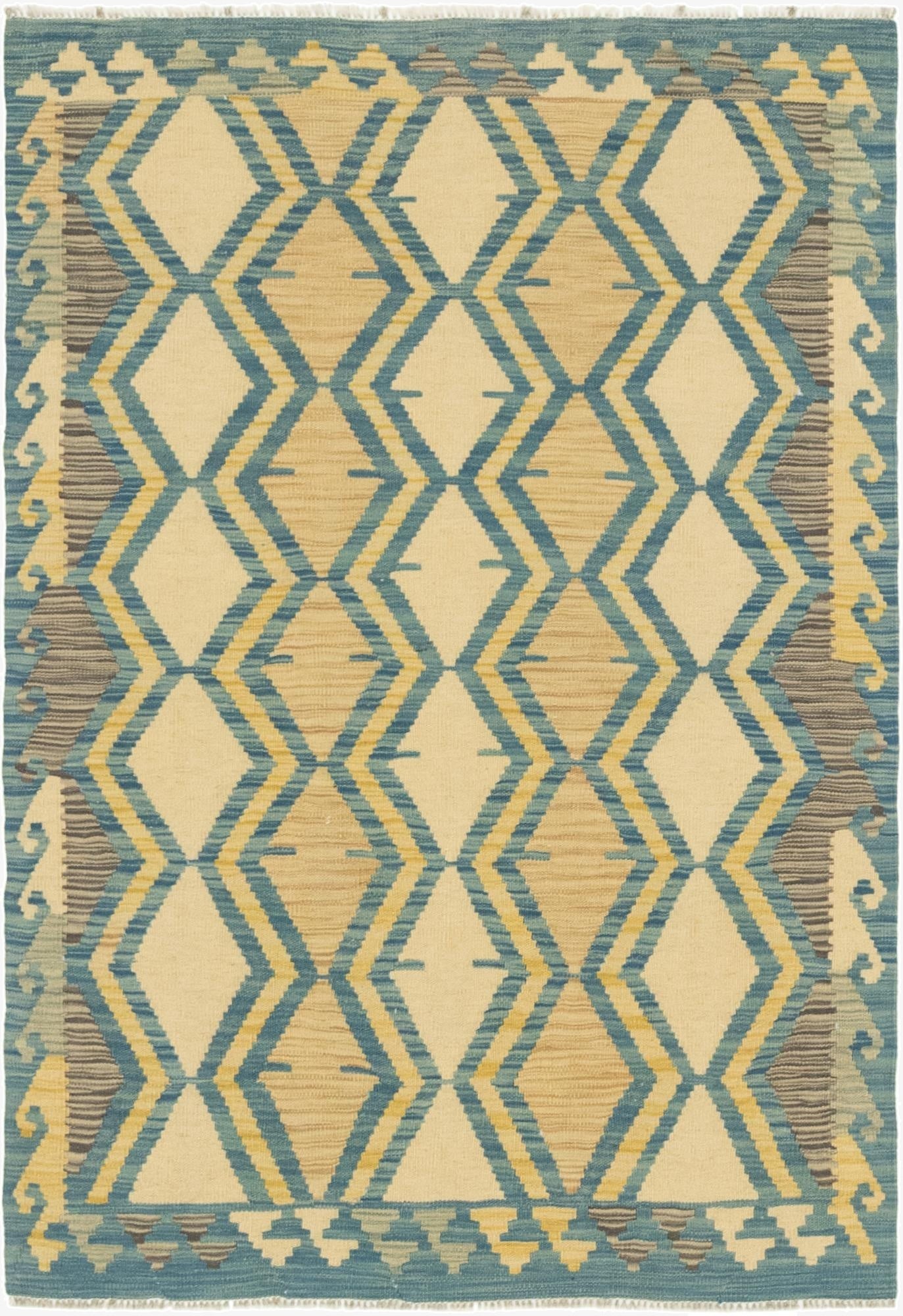 3' 4 x 4' 10  Hand Woven Kilim Modern Wool Rug