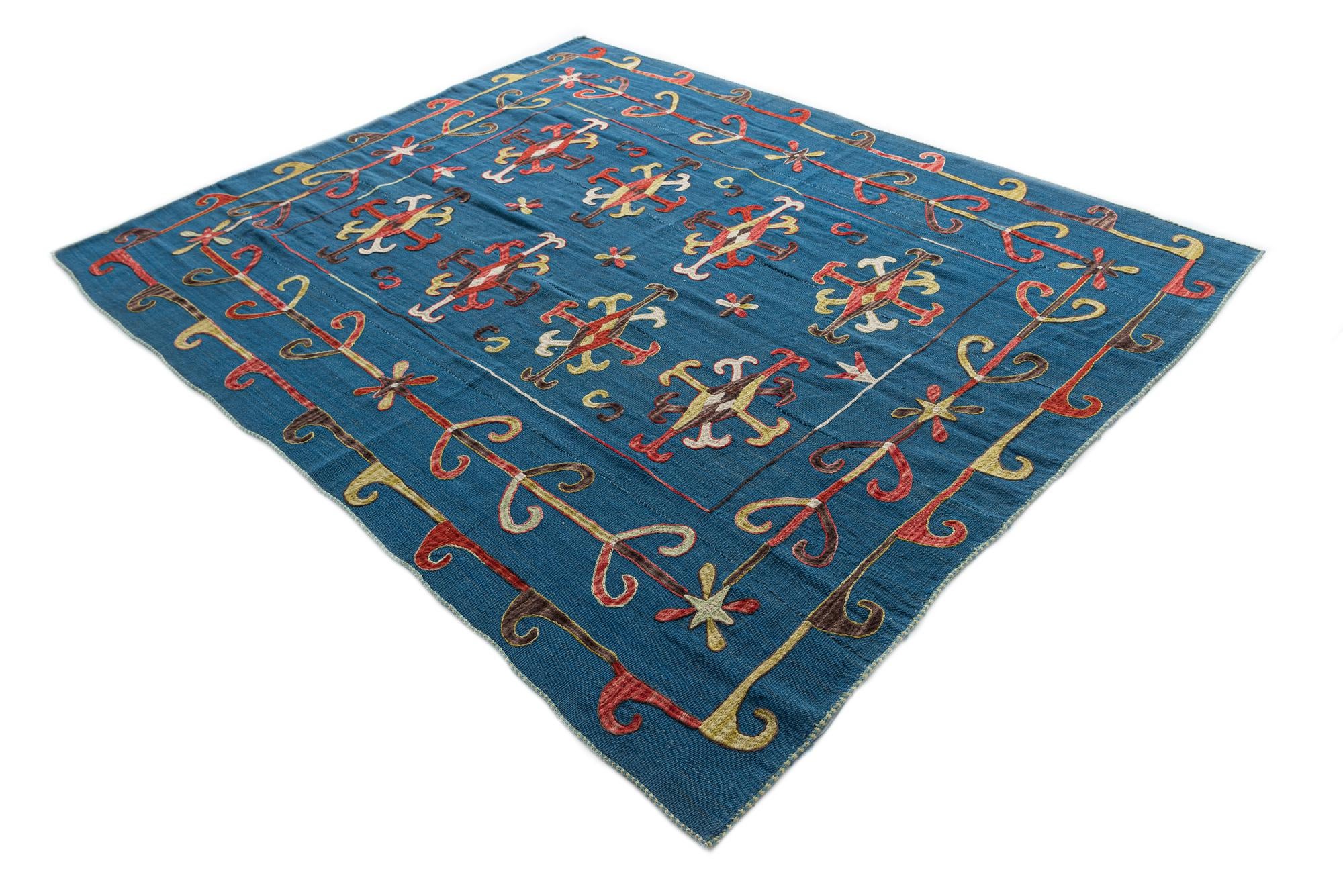 5' 9 x 7' 1 Hand Woven Kilim Suzani Wool Rug