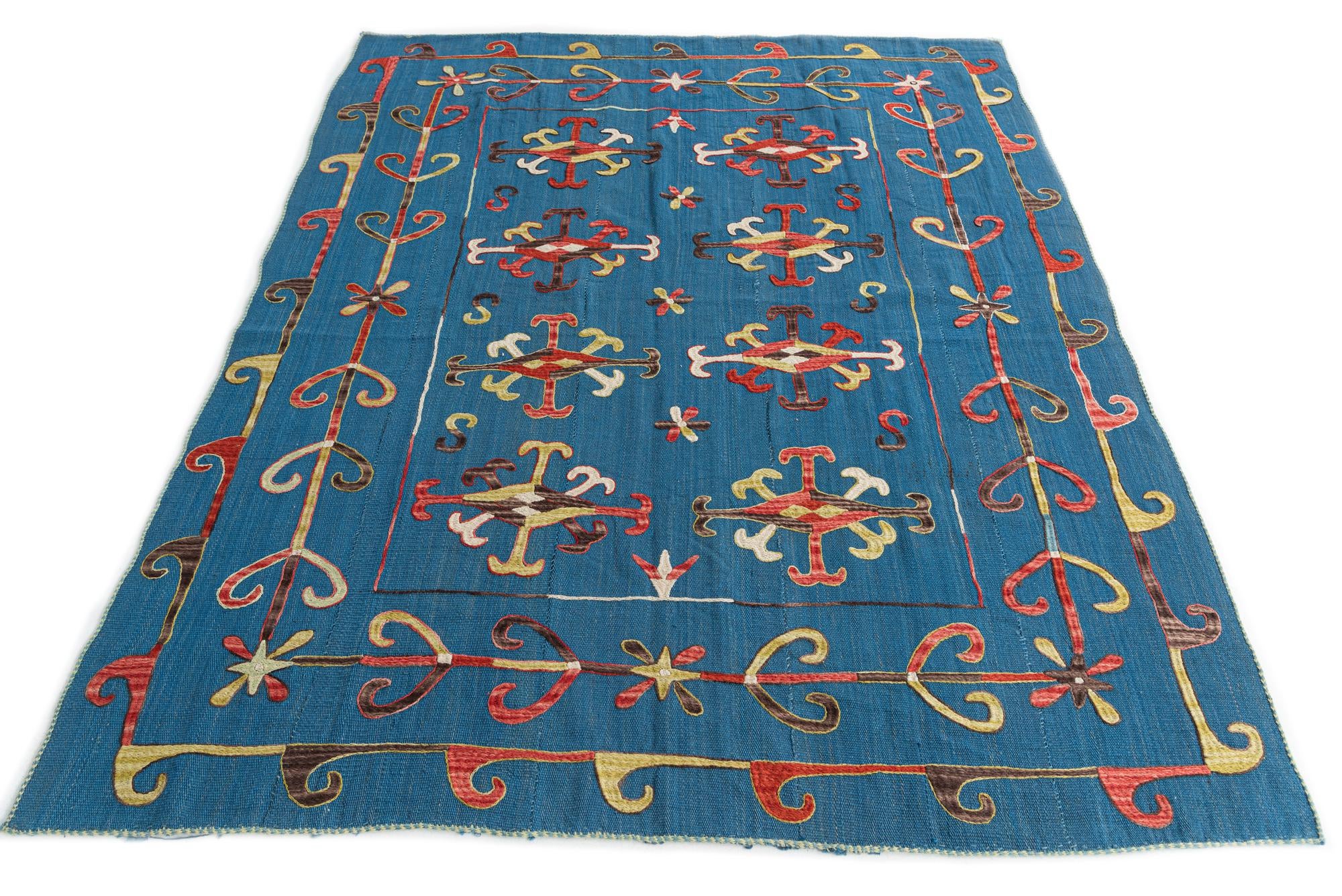 5' 9 x 7' 1 Hand Woven Kilim Suzani Wool Rug
