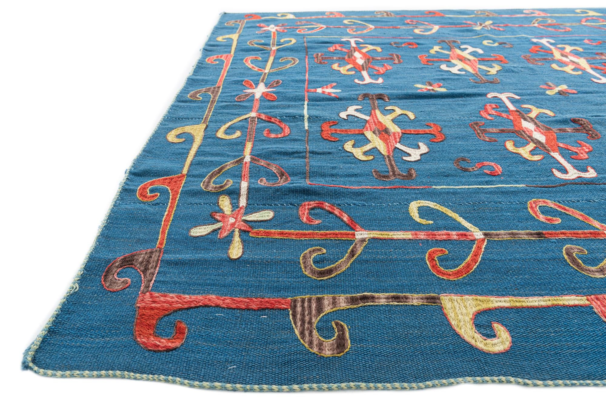 5' 9 x 7' 1 Hand Woven Kilim Suzani Wool Rug