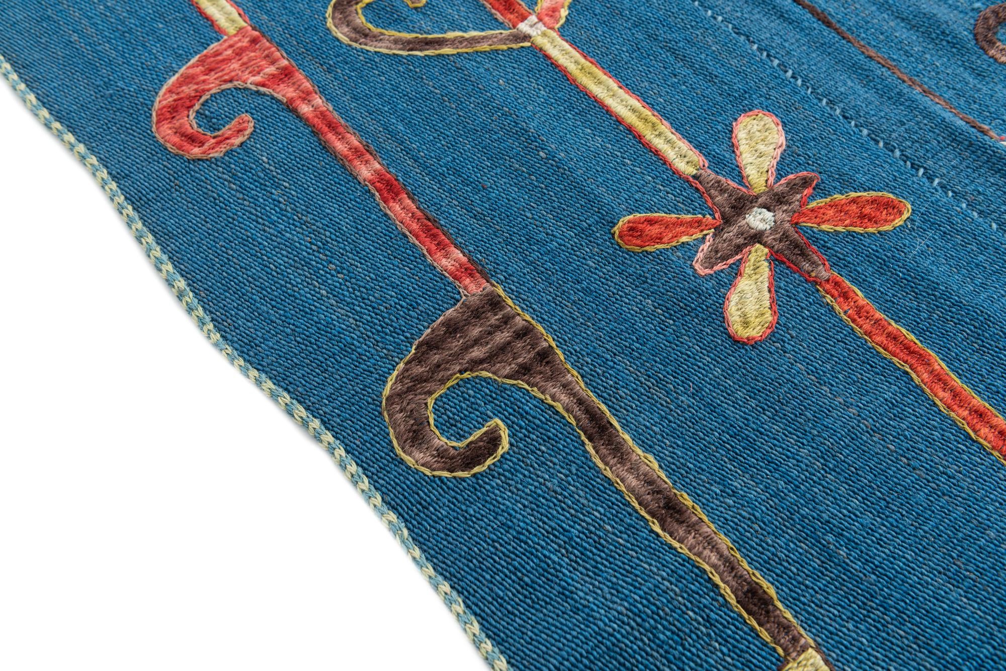 5' 9 x 7' 1 Hand Woven Kilim Suzani Wool Rug