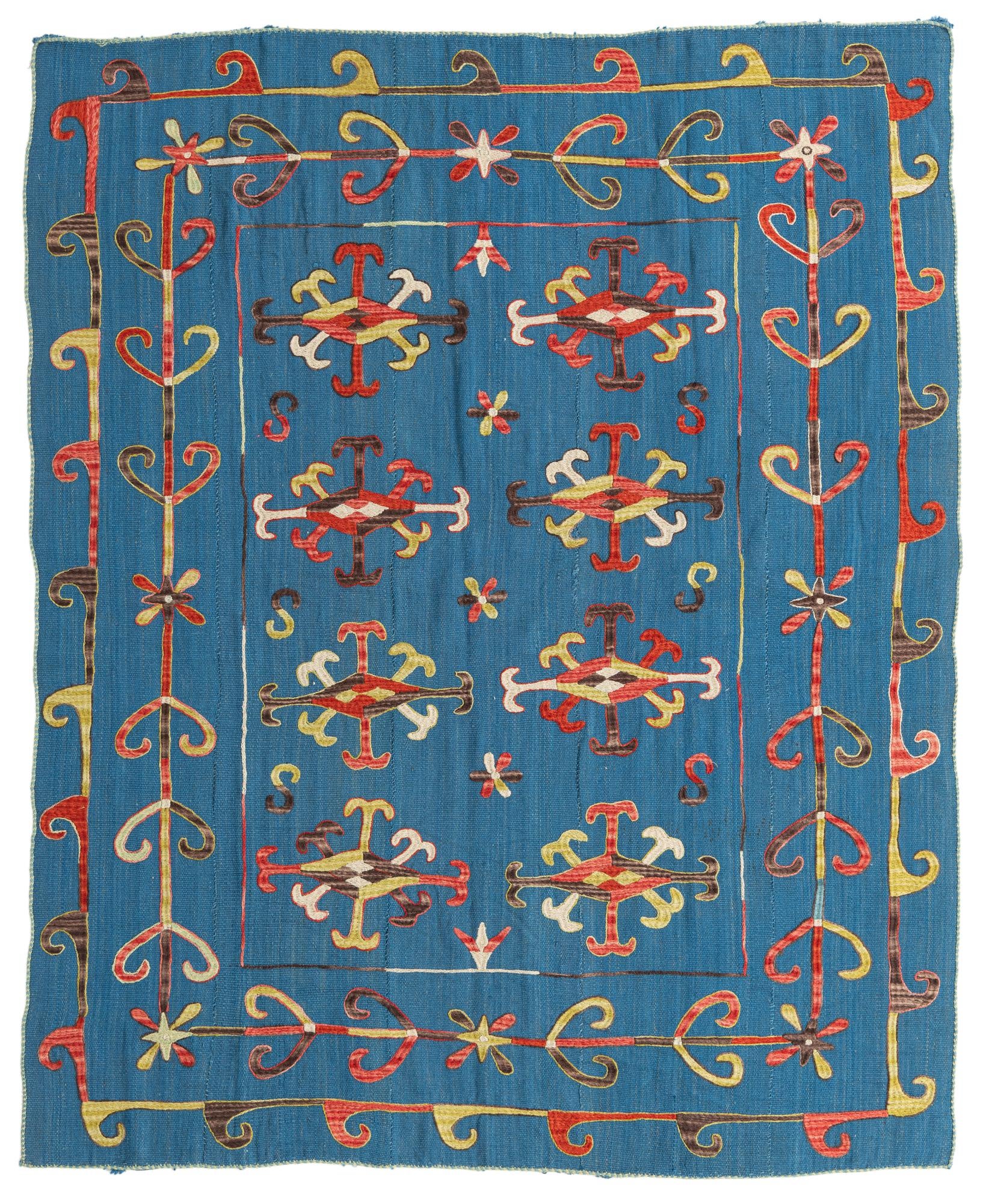 5' 9 x 7' 1 Hand Woven Kilim Suzani Wool Rug