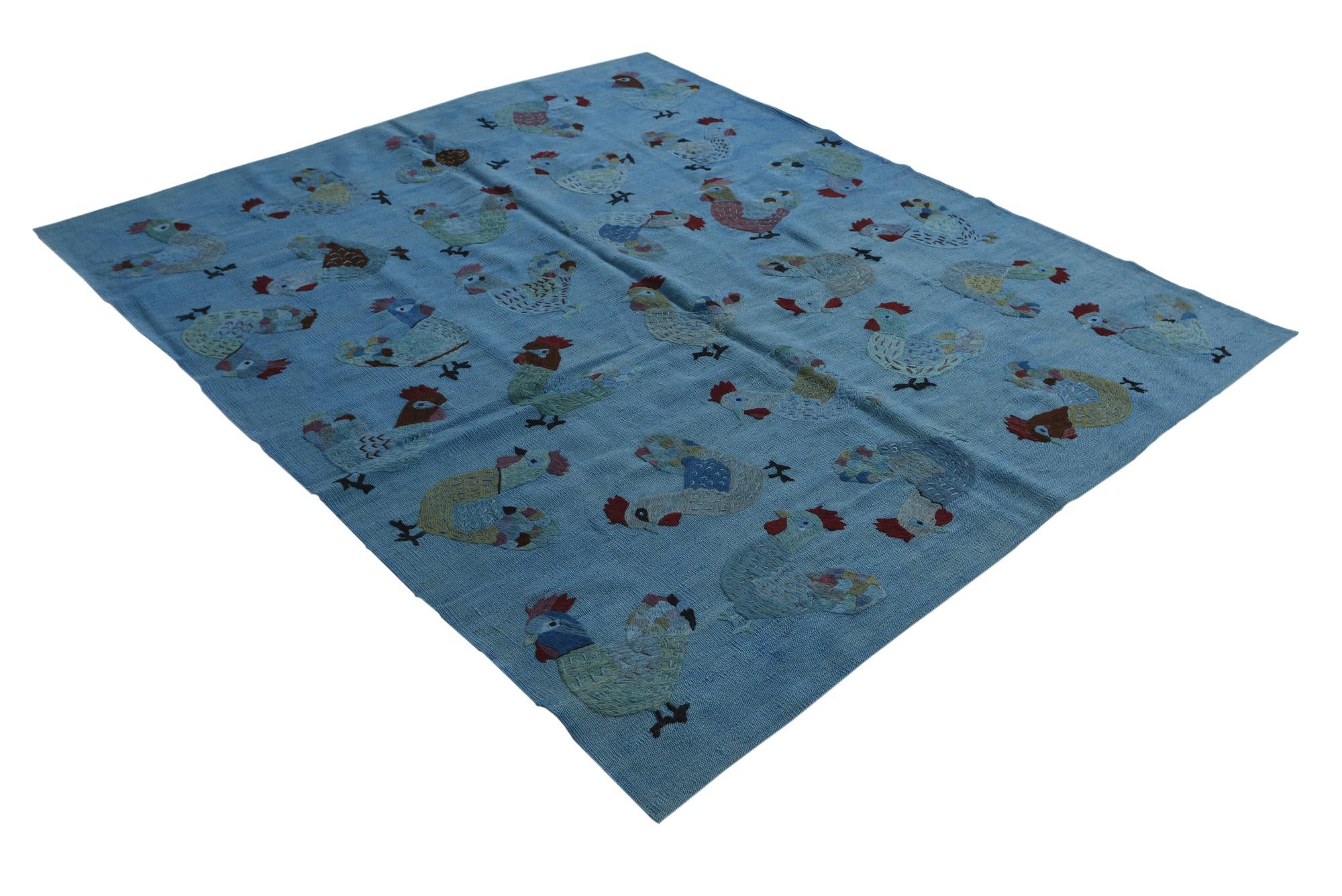 5' 3 x 6' 2 Hand Woven Kilim Suzani Wool Rug