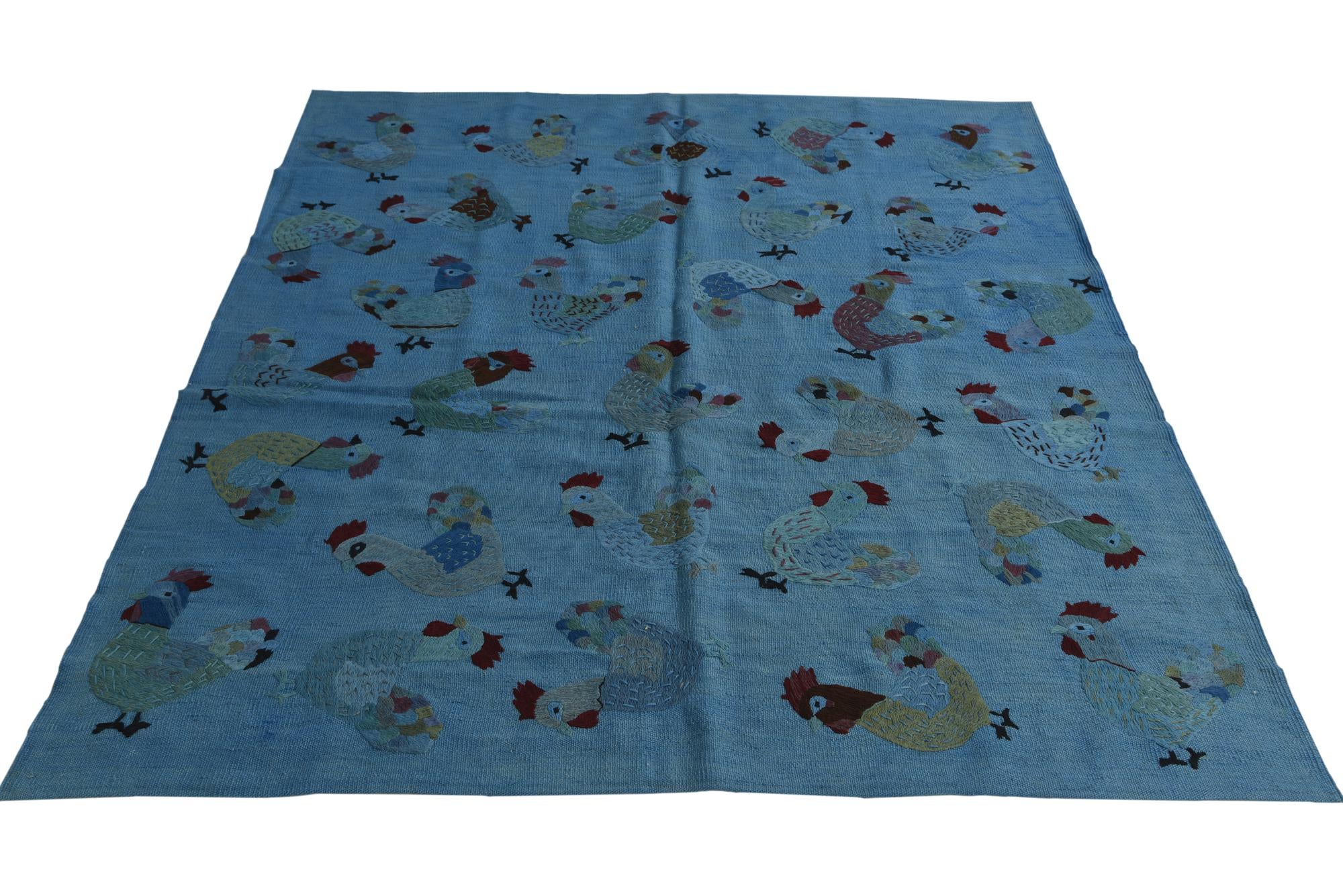 5' 3 x 6' 2 Hand Woven Kilim Suzani Wool Rug