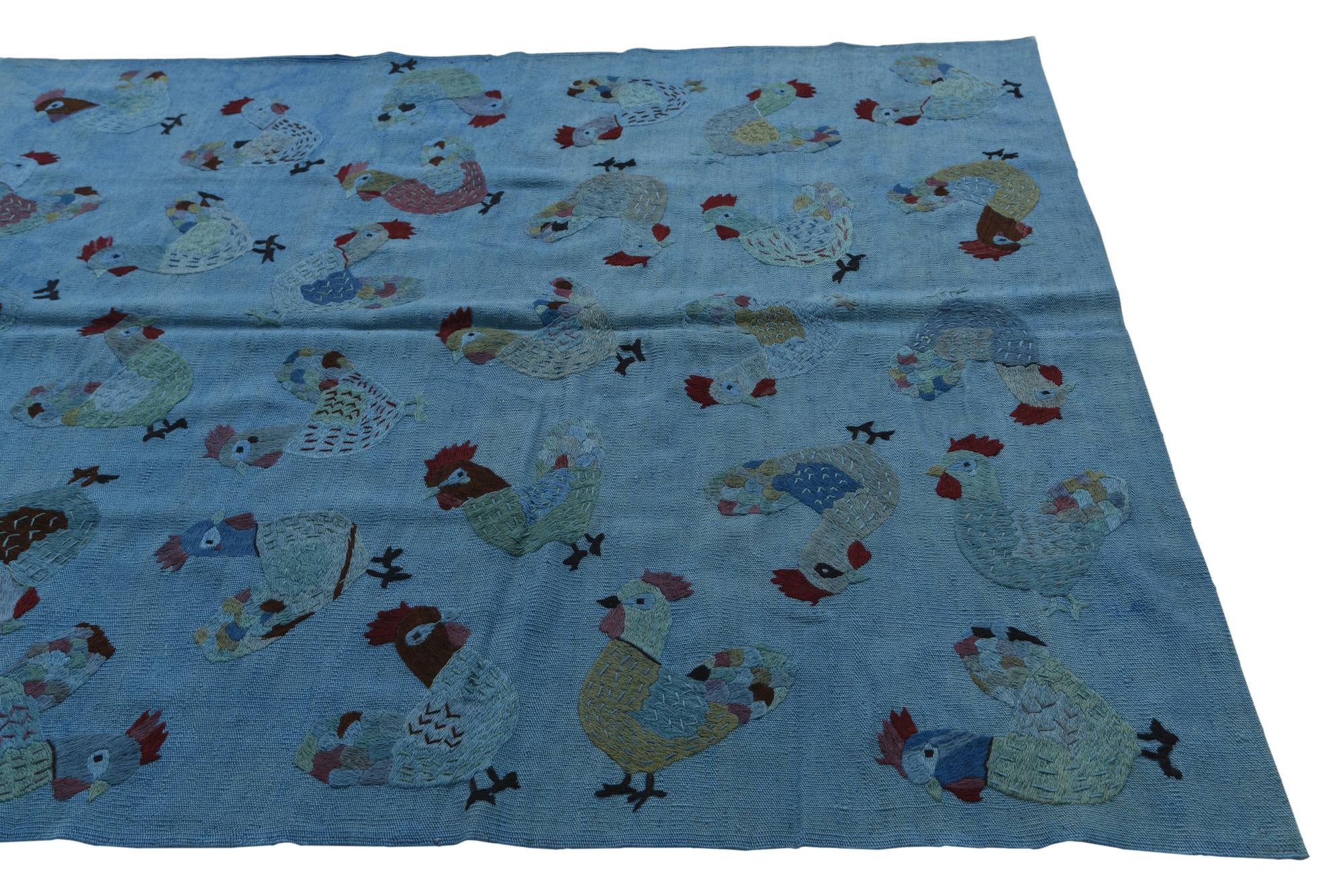 5' 3 x 6' 2 Hand Woven Kilim Suzani Wool Rug