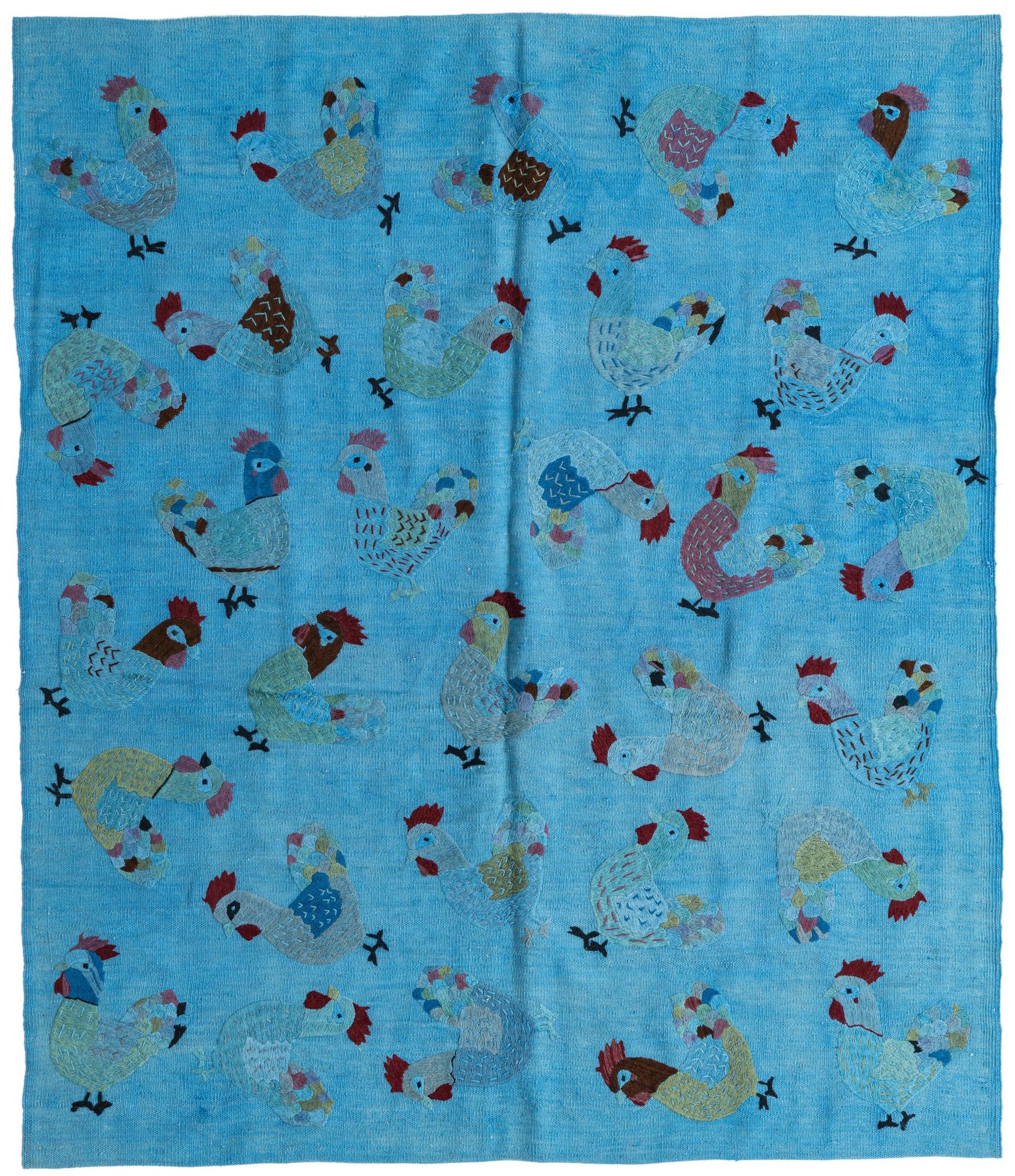5' 3 x 6' 2 Hand Woven Kilim Suzani Wool Rug