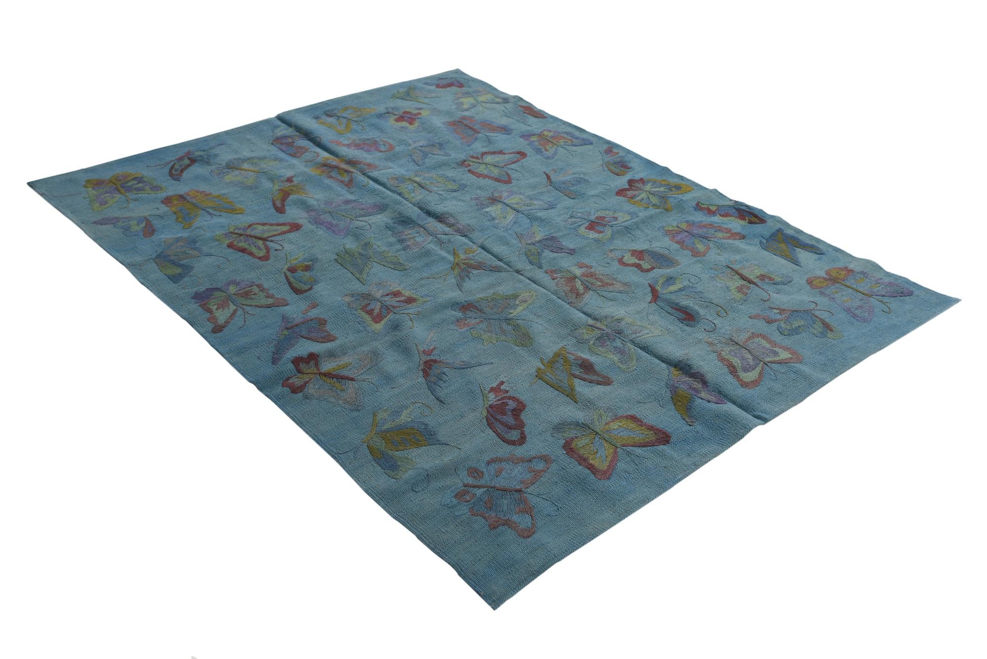4' 9 x 6' 2 Hand Woven Kilim Suzani Wool Rug