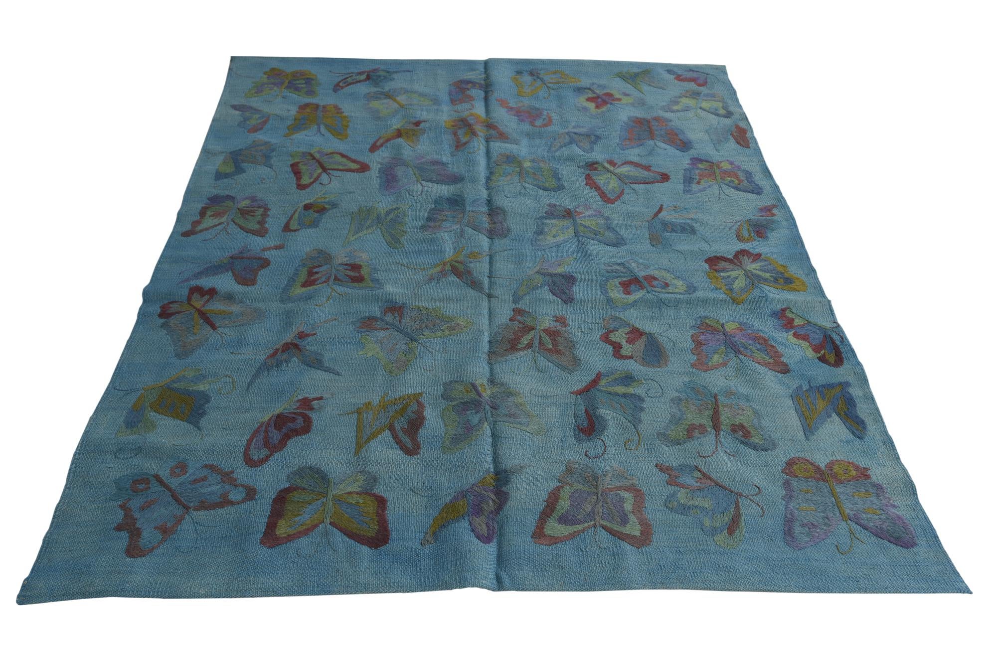 4' 9 x 6' 2 Hand Woven Kilim Suzani Wool Rug