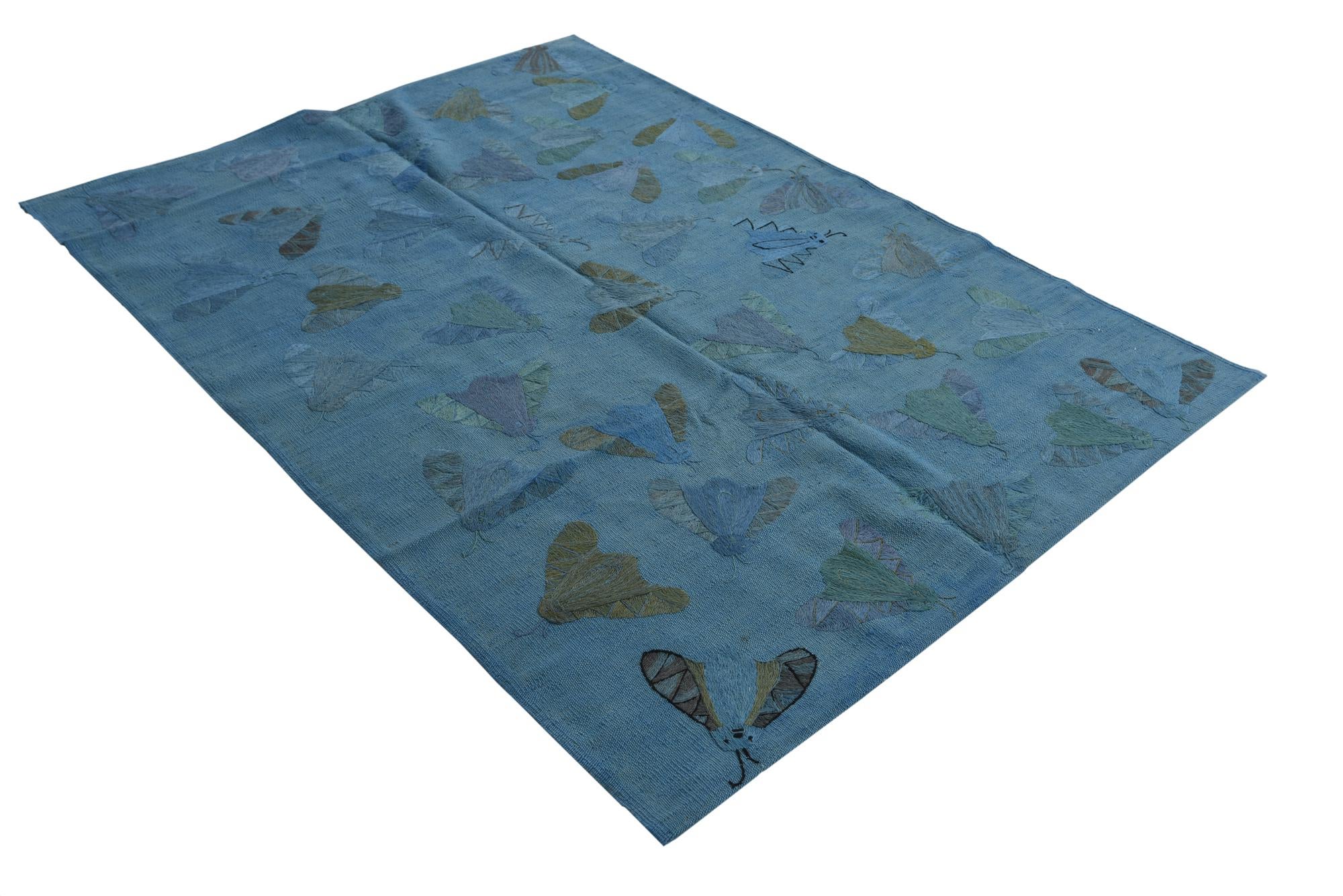 5' 8 x 8' 2 Hand Woven Kilim Suzani Wool Rug