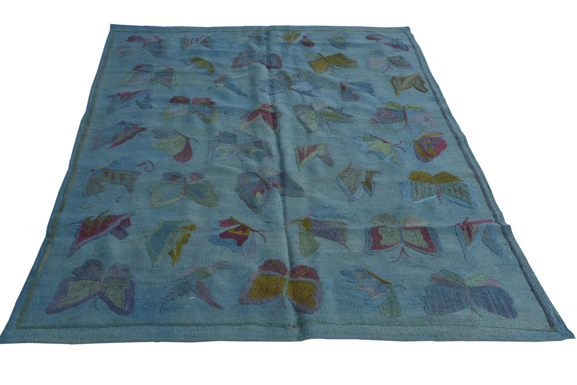 4' 3 x 5' 8 Hand Woven Kilim Suzani Wool Rug
