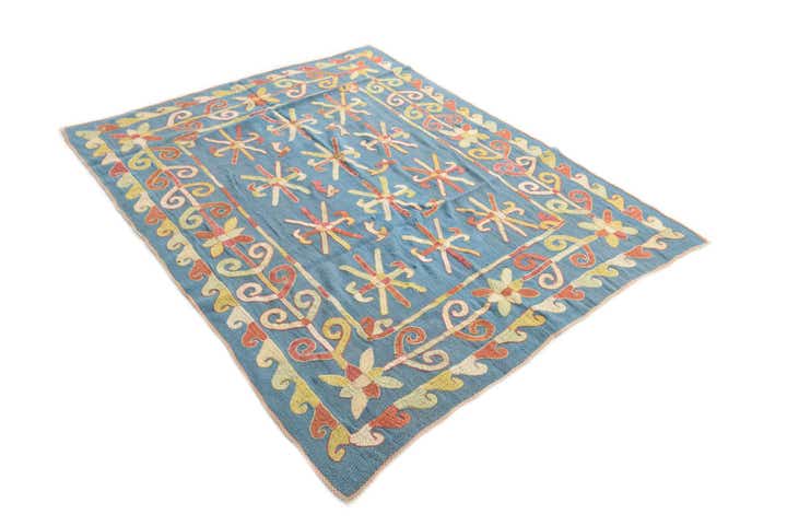 5' 6 x 7' Hand Woven Kilim Suzani Wool Rug
