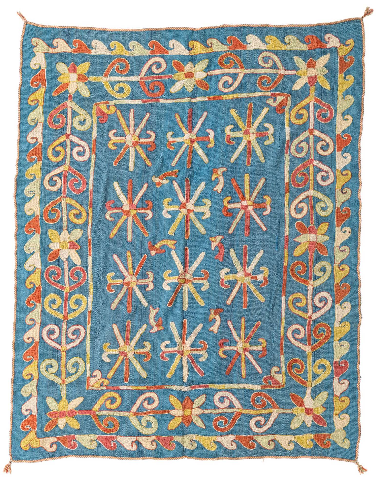 5' 6 x 7' Hand Woven Kilim Suzani Wool Rug
