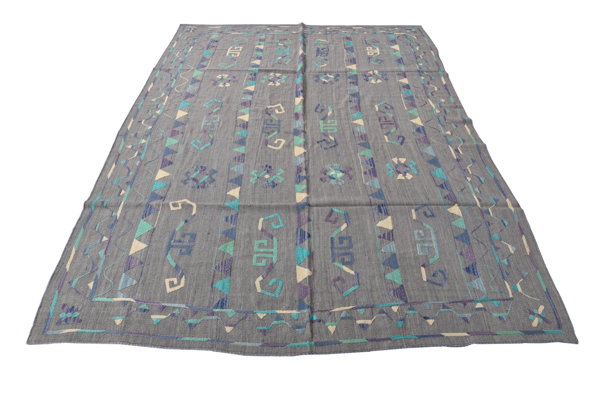 6' 5 x 8' 8 Hand Woven Kilim Suzani Wool Rug