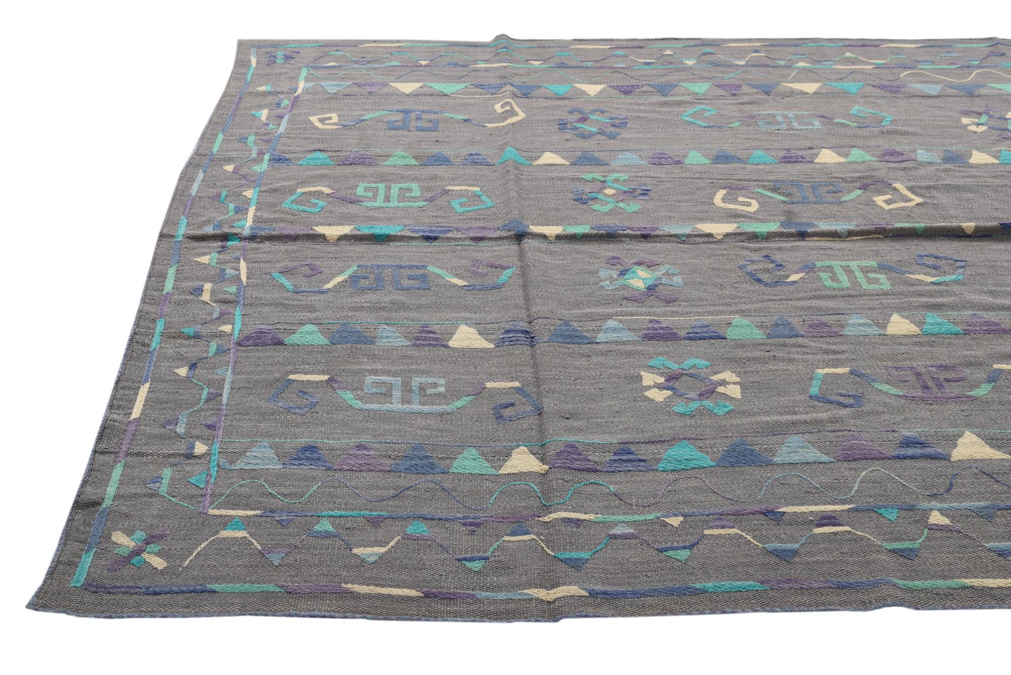 6' 5 x 8' 8 Hand Woven Kilim Suzani Wool Rug