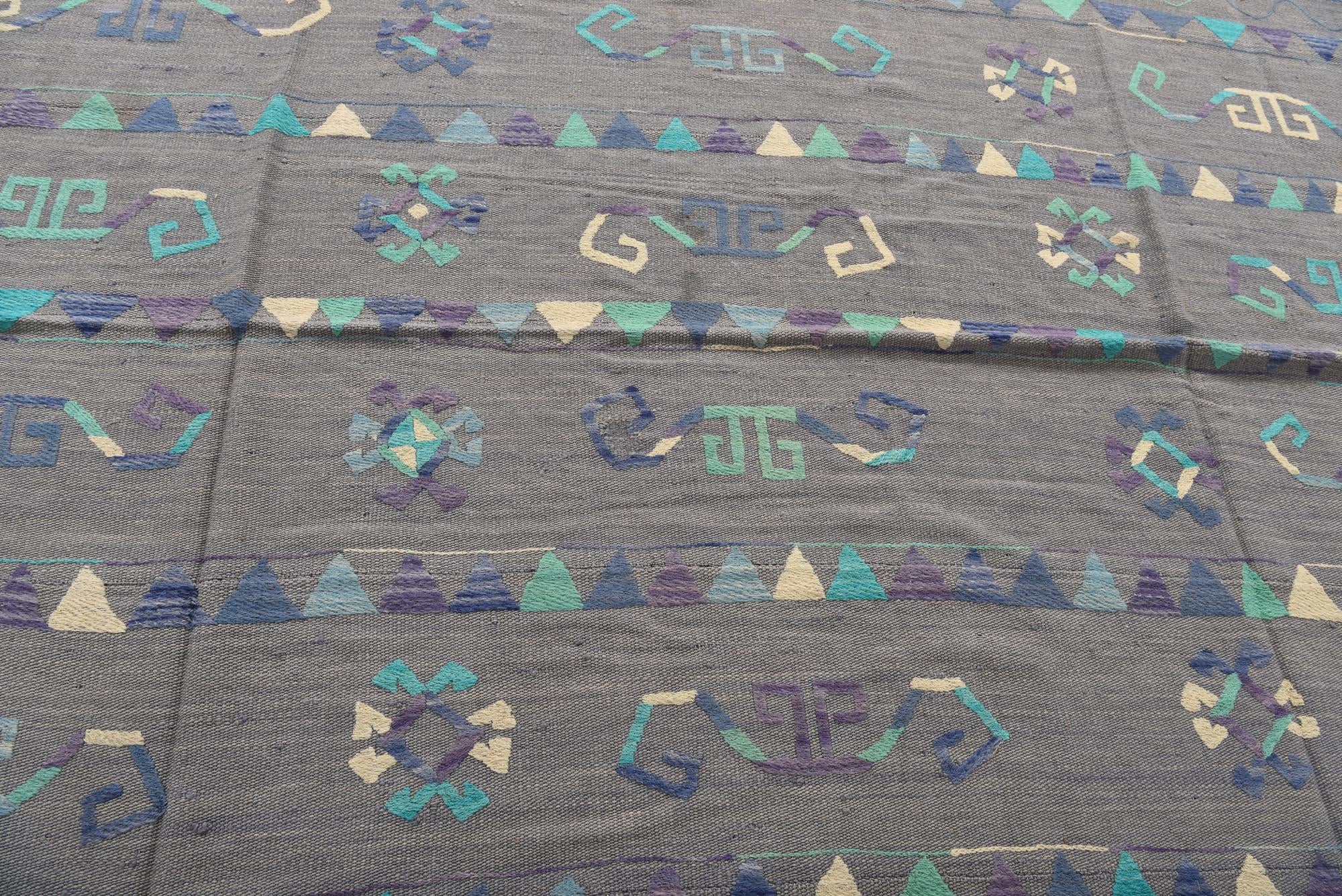 6' 5 x 8' 8 Hand Woven Kilim Suzani Wool Rug