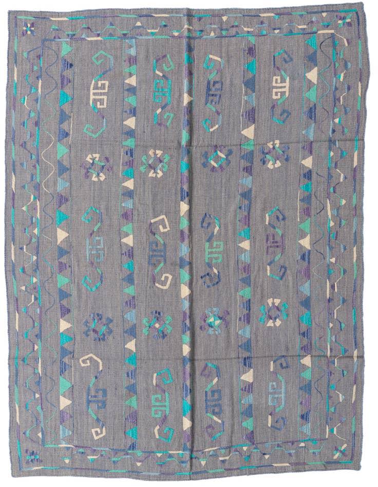 Detail image of 6' 5 x 8' 8 Hand Woven Kilim Suzani Wool Rug