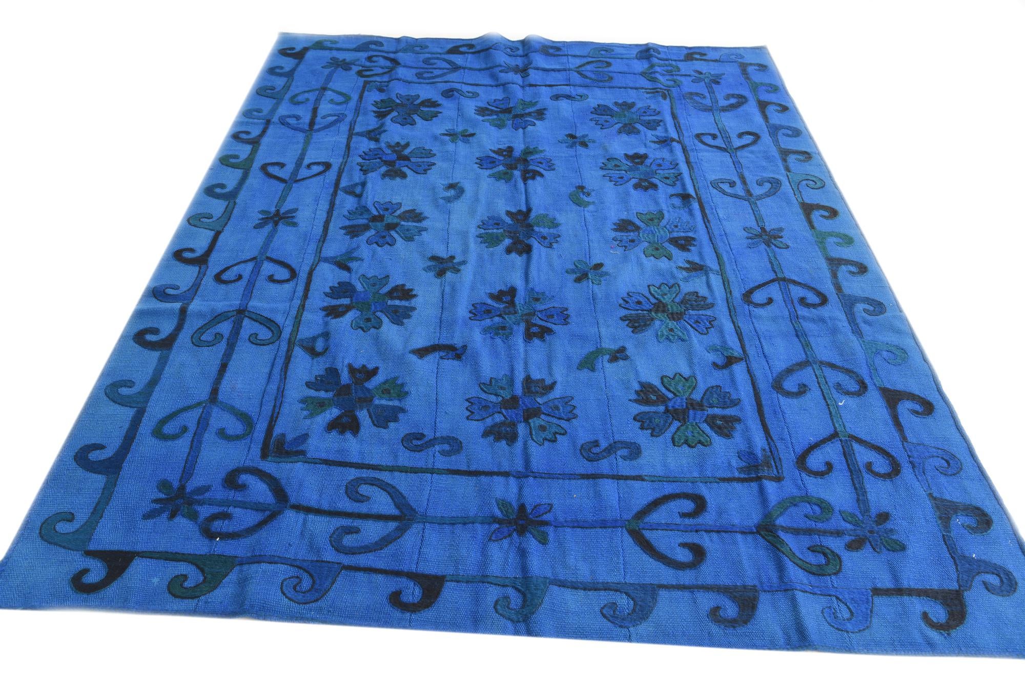 5' 8 x 7' 5 Hand Woven Kilim Suzani Wool Rug